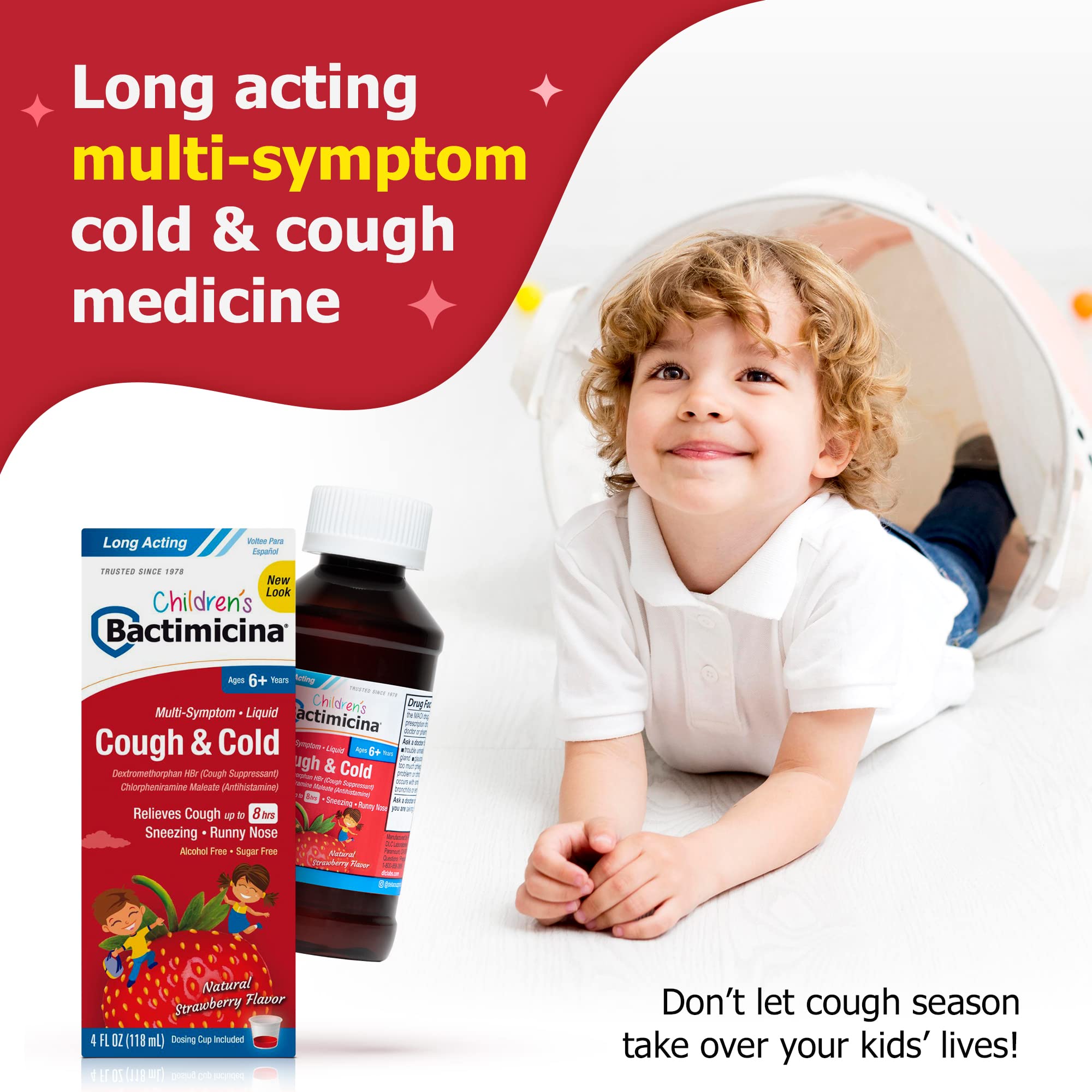 Bactimicina Children’s Cough and Cold Liquid - Kids Cough Medicine - Ages 6 and Up - Natural Strawberry Flavor - 4 Fl OZ - Image 5