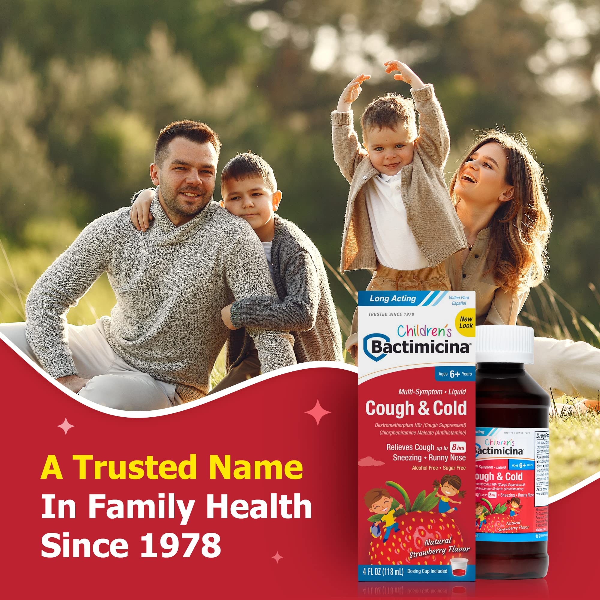 Bactimicina Children’s Cough and Cold Liquid - Kids Cough Medicine - Ages 6 and Up - Natural Strawberry Flavor - 4 Fl OZ - Image 9