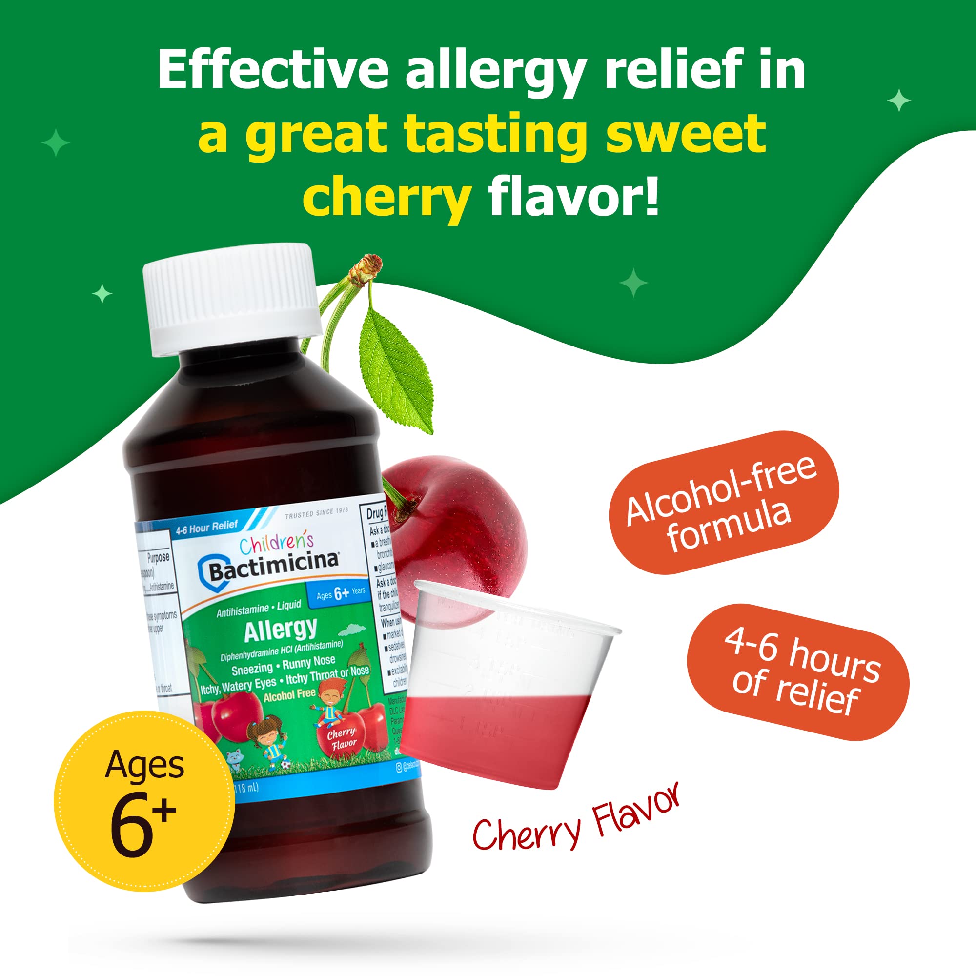 Bactimicina Children’s Liquid - Kids Medicine - Ages 6 and Over - Sweet Cherry Flavor - 4 Fl OZ - Image 9