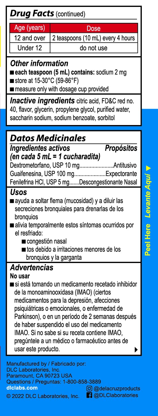 Bactimicina Cough & Cold Liquid - Expectorant and Decongestant - Ages 18 and Up - 4 Fl OZ - Image 3