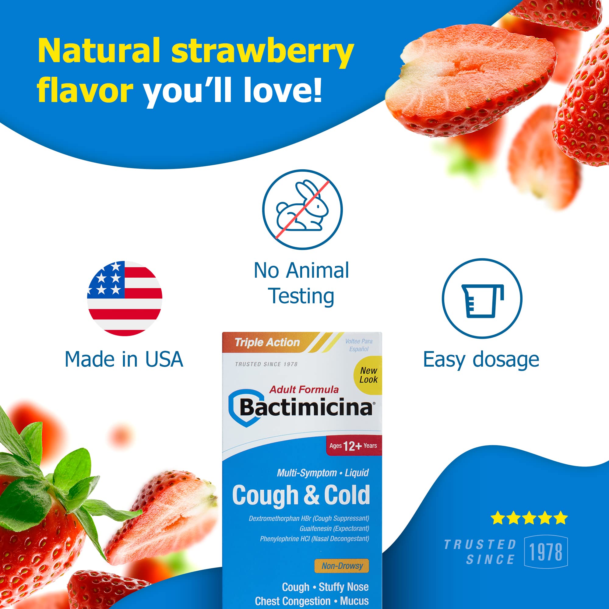 Bactimicina Cough & Cold Liquid - Expectorant and Decongestant - Ages 18 and Up - 4 Fl OZ - Image 7