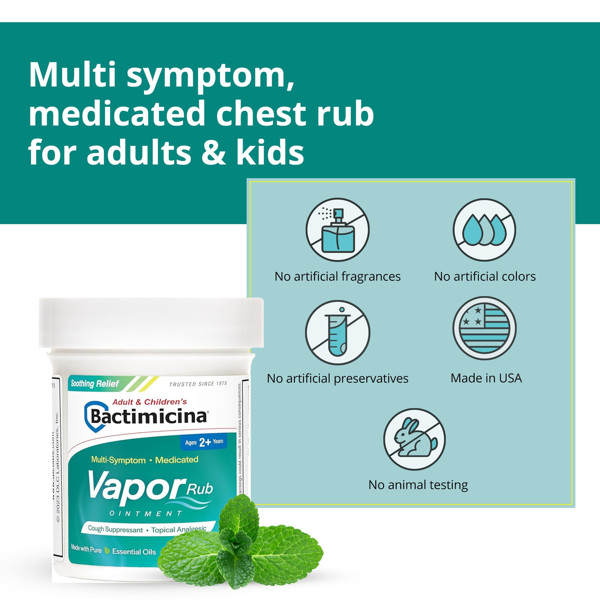 Bactimicina Vapor Rub - Chest Rub for Kids and Adults - Multi Symptom Cough Suppressant and Topical Analgesic - Ages 2 and Up - 2 Fl OZ - Image 4