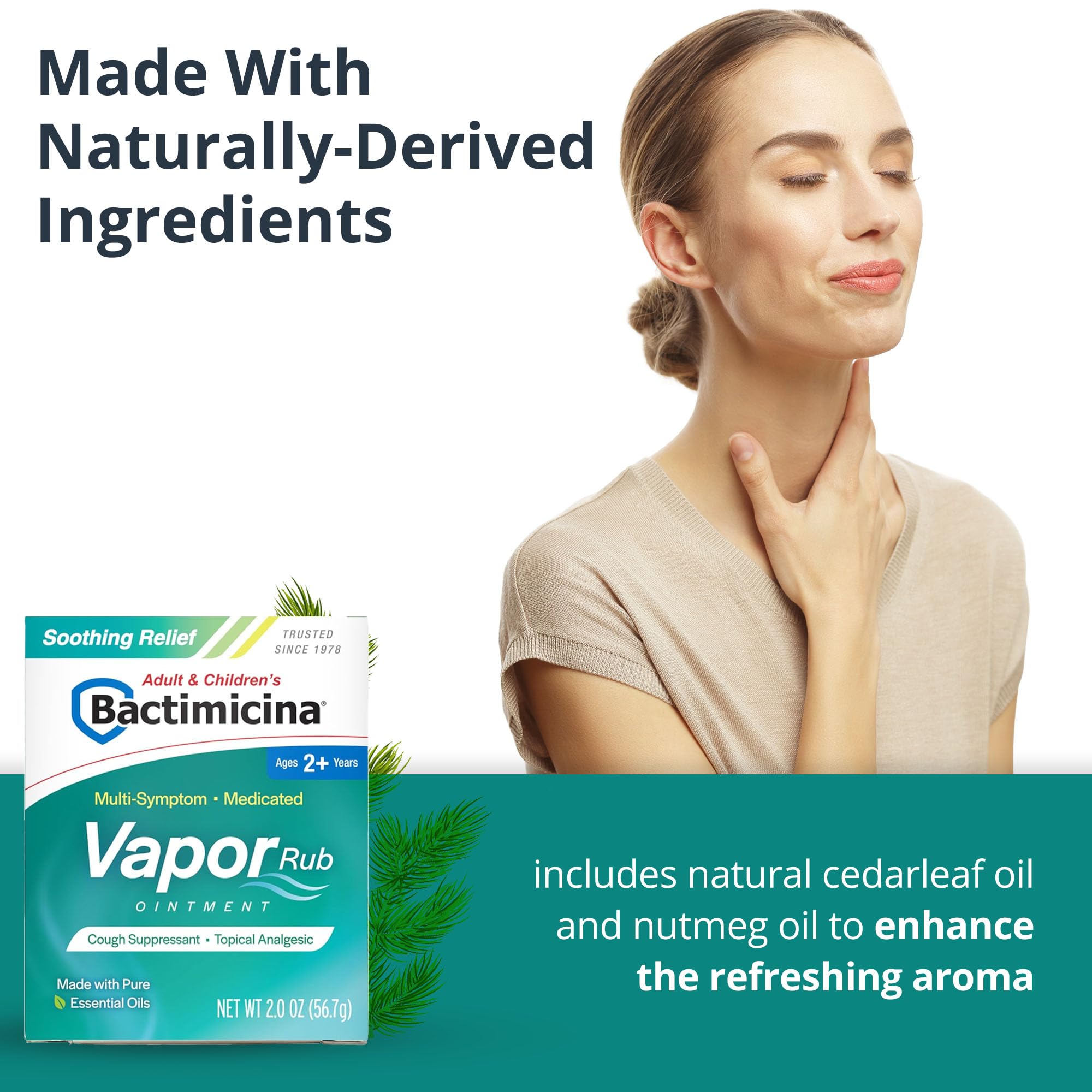 Bactimicina Vapor Rub - Chest Rub for Kids and Adults - Multi Symptom Cough Suppressant and Topical Analgesic - Ages 2 and Up - 2 Fl OZ - Image 5