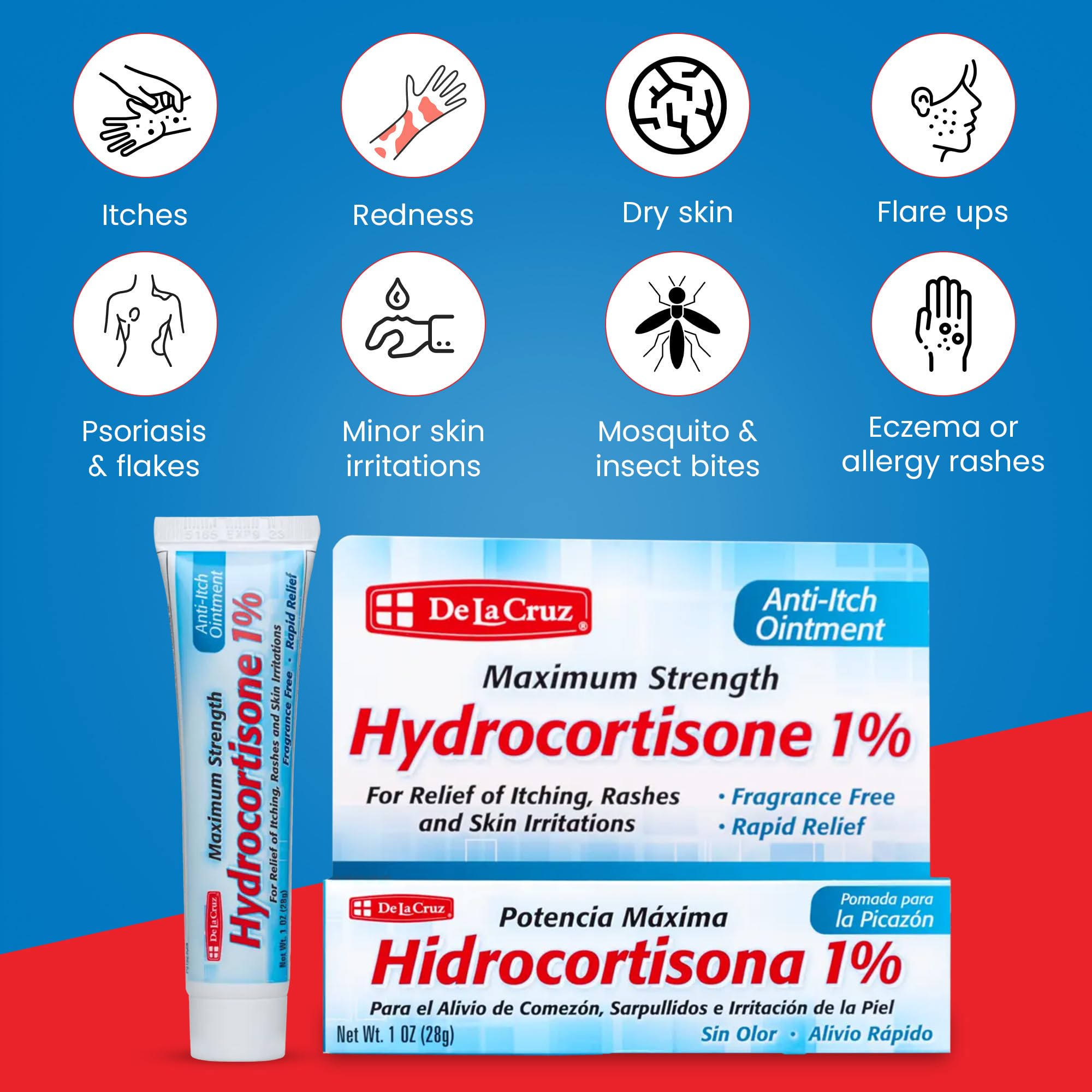 De La Cruz 1% Hydrocortisone Ointment - Maximum Strength - Topical Anti Itch Ointment - Dry Skin, Redness, Dermatitis, Eczema and Rashes - 1 OZ (28g) - Image 3