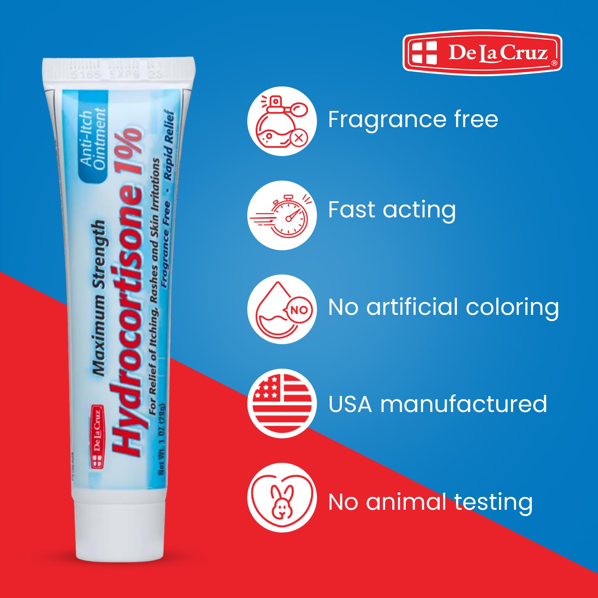 De La Cruz 1% Hydrocortisone Ointment - Maximum Strength - Topical Anti Itch Ointment - Dry Skin, Redness, Dermatitis, Eczema and Rashes - 1 OZ (28g) - Image 5