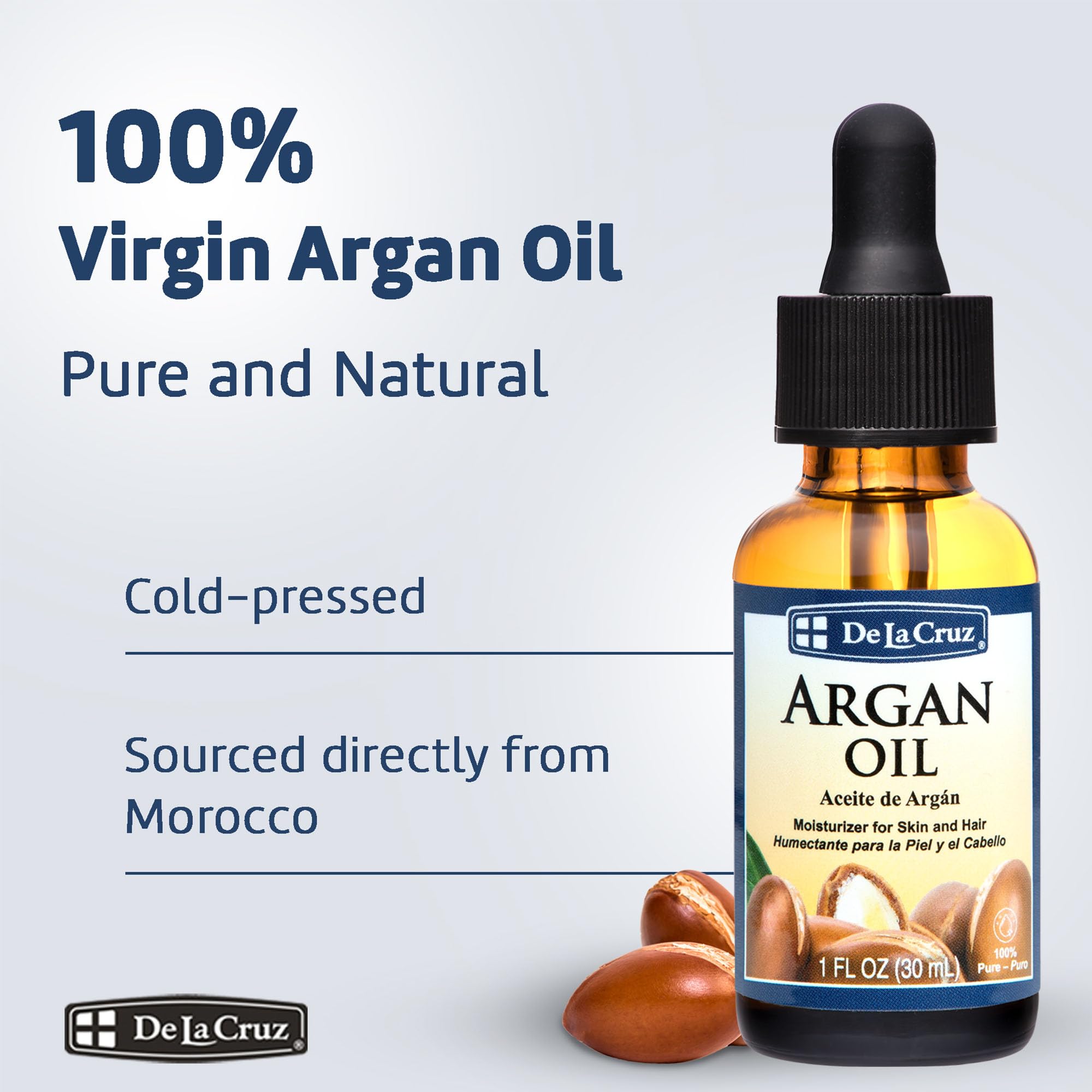 De La Cruz 100% Argan Oil of Morocco - Pure Cold-Pressed Virgin Moroccan Argan Oil for Hair and Skin - 1 FL OZ - Image 3