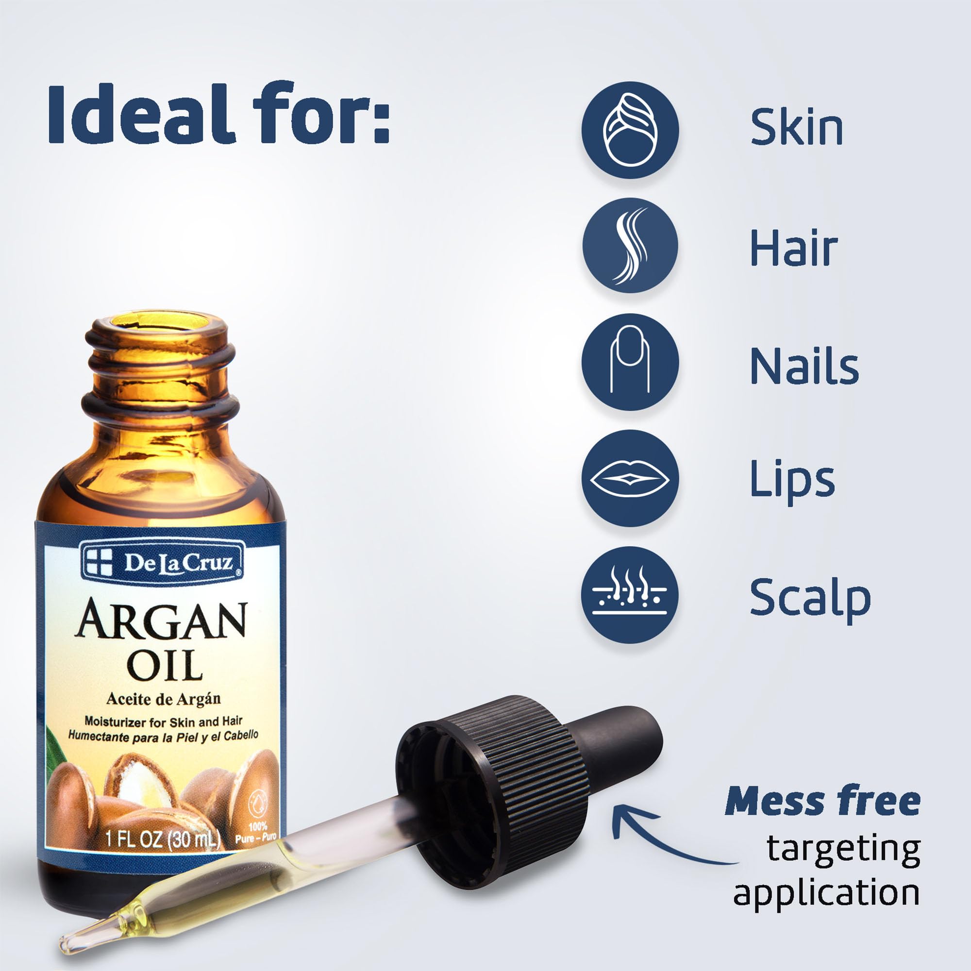 De La Cruz 100% Argan Oil of Morocco - Pure Cold-Pressed Virgin Moroccan Argan Oil for Hair and Skin - 1 FL OZ - Image 5
