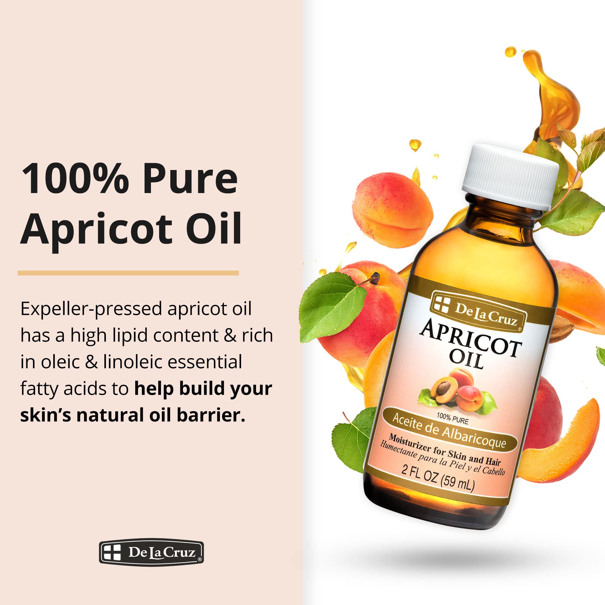 De La Cruz - Apricot Oil - 100% Pure Apricot Kernel Oil - Moisturizing Oil for Skin and Hair - Expeller Pressed Hexane Free - 2 fl OZ - Image 3