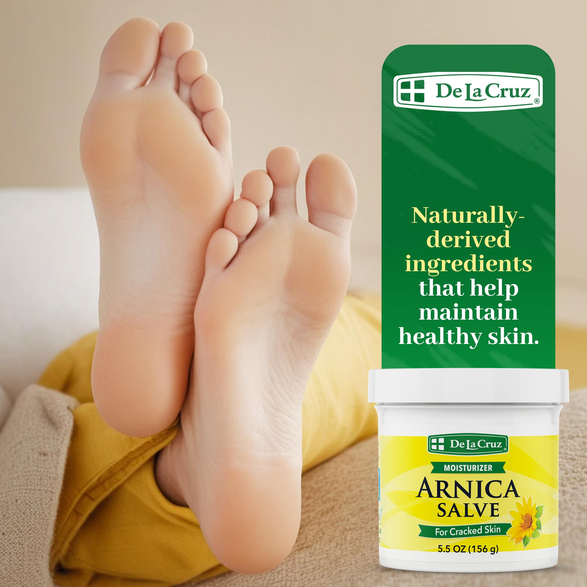 De La Cruz Arnica Salve Foot Care Cream for Dry Cracked Heels & Feet, Skin Care, Hand Salve, 24 Hour Moisture Balm, JUMBO 5.5 OZ - Image 6