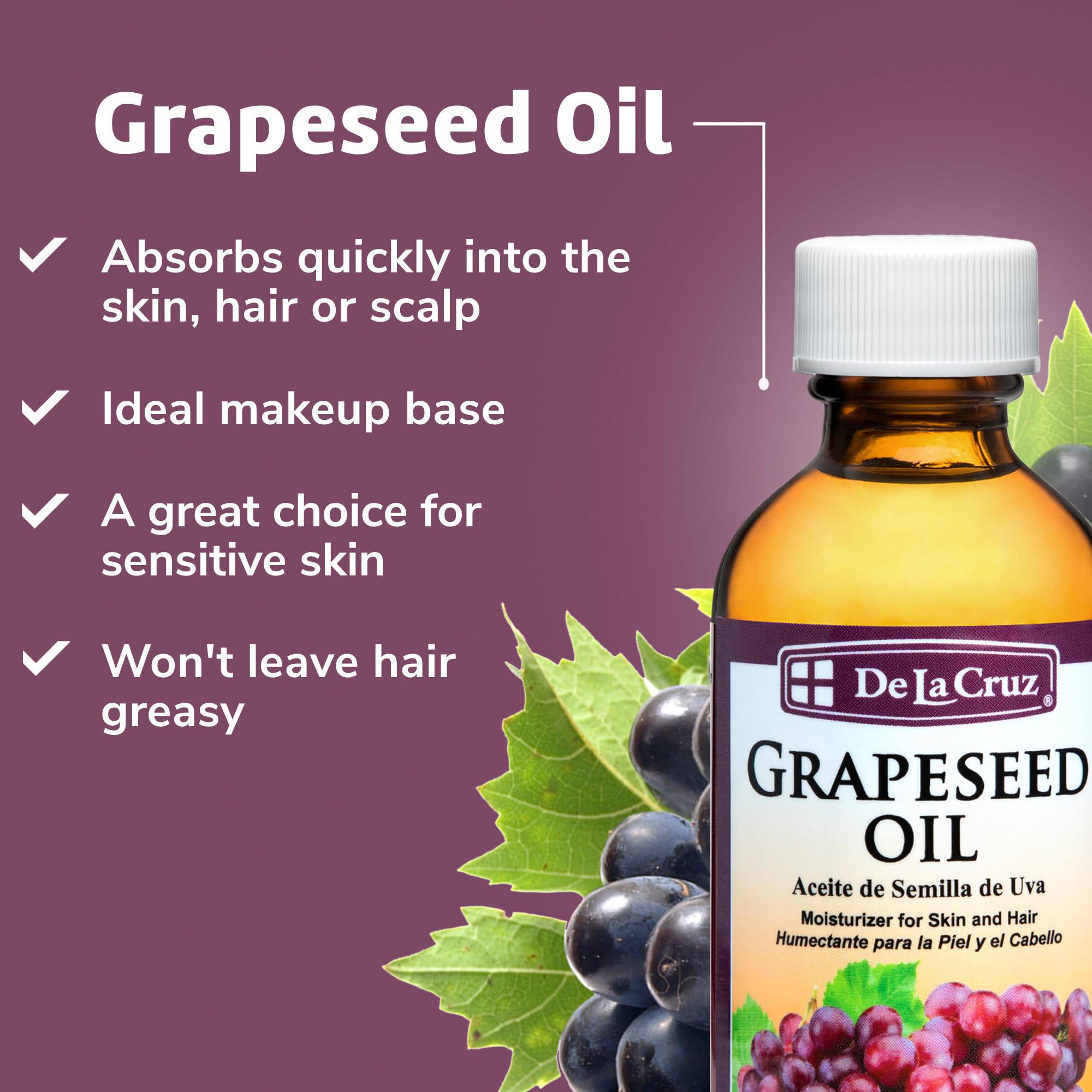 De La Cruz Avocado Oil, Pure Olive Oil and Grapeseed Oil Bundle - 100% Expeller Pressed Pure and Natural Oils for Hair and Body - Lightweight Body Oil Collection for Dry Skin - Image 5