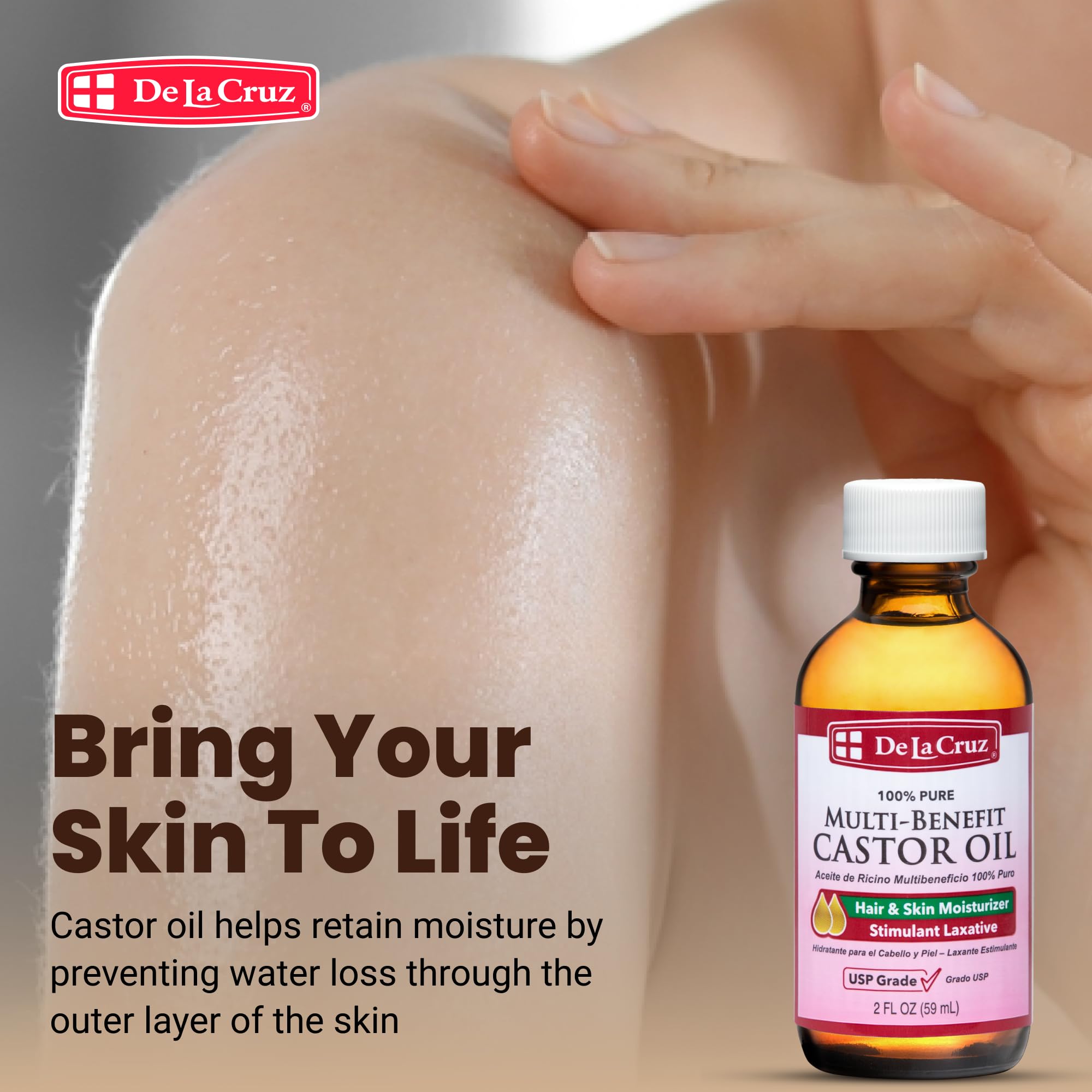 De La Cruz Castor Oil - 100% Pure Castor Oil for Hair, Skin, Eyelashes, and Eyebrows - USP Grade, 2 FL OZ (6 Glass Bottles) - Image 4