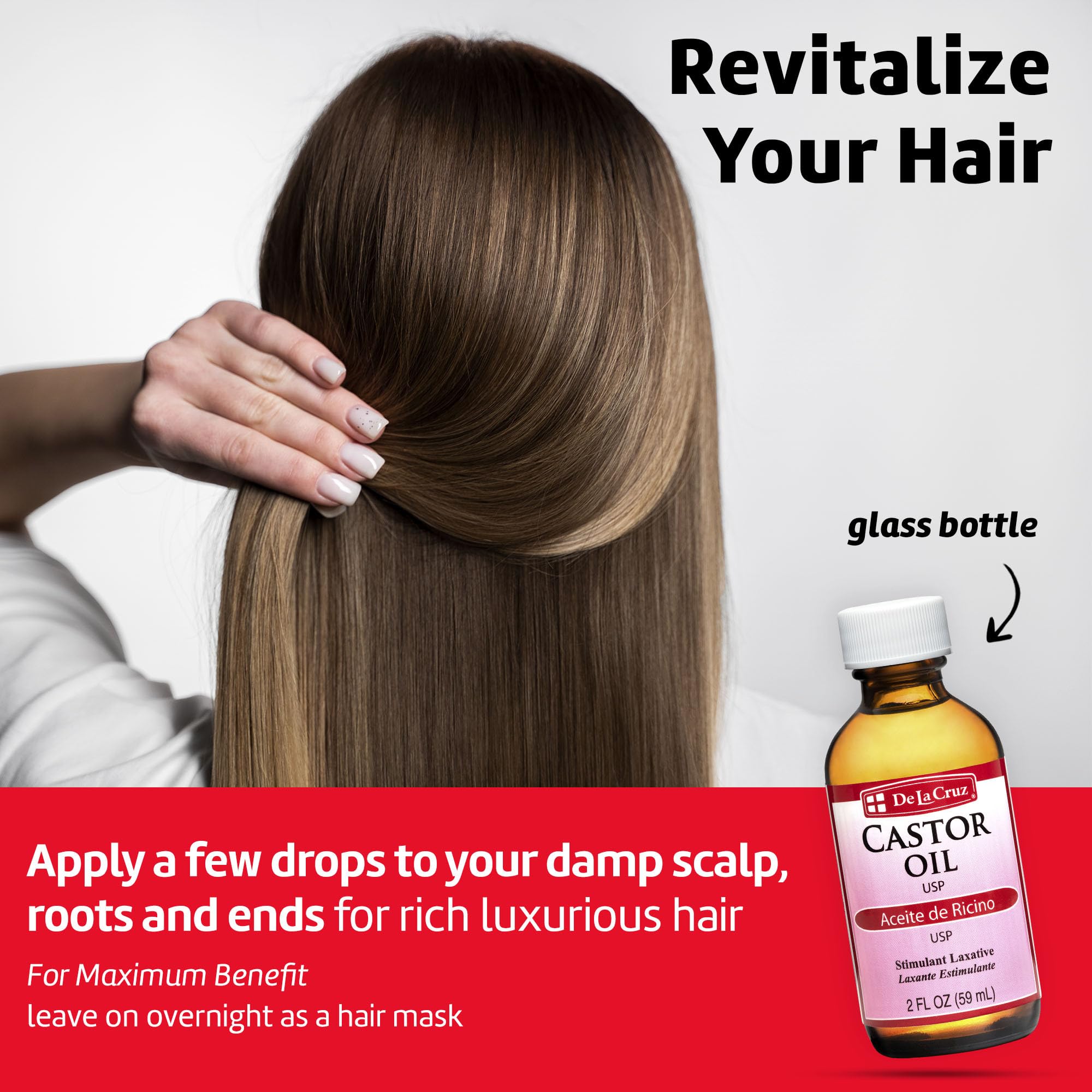 De La Cruz Castor Oil - 100% Pure Expeller Pressed Castor Oil for Nourishing Skin, Hair, Eyelashes, and Eyebrows - Natural Laxative USP Grade, 2 FL Oz (6 Bottles) - Image 4