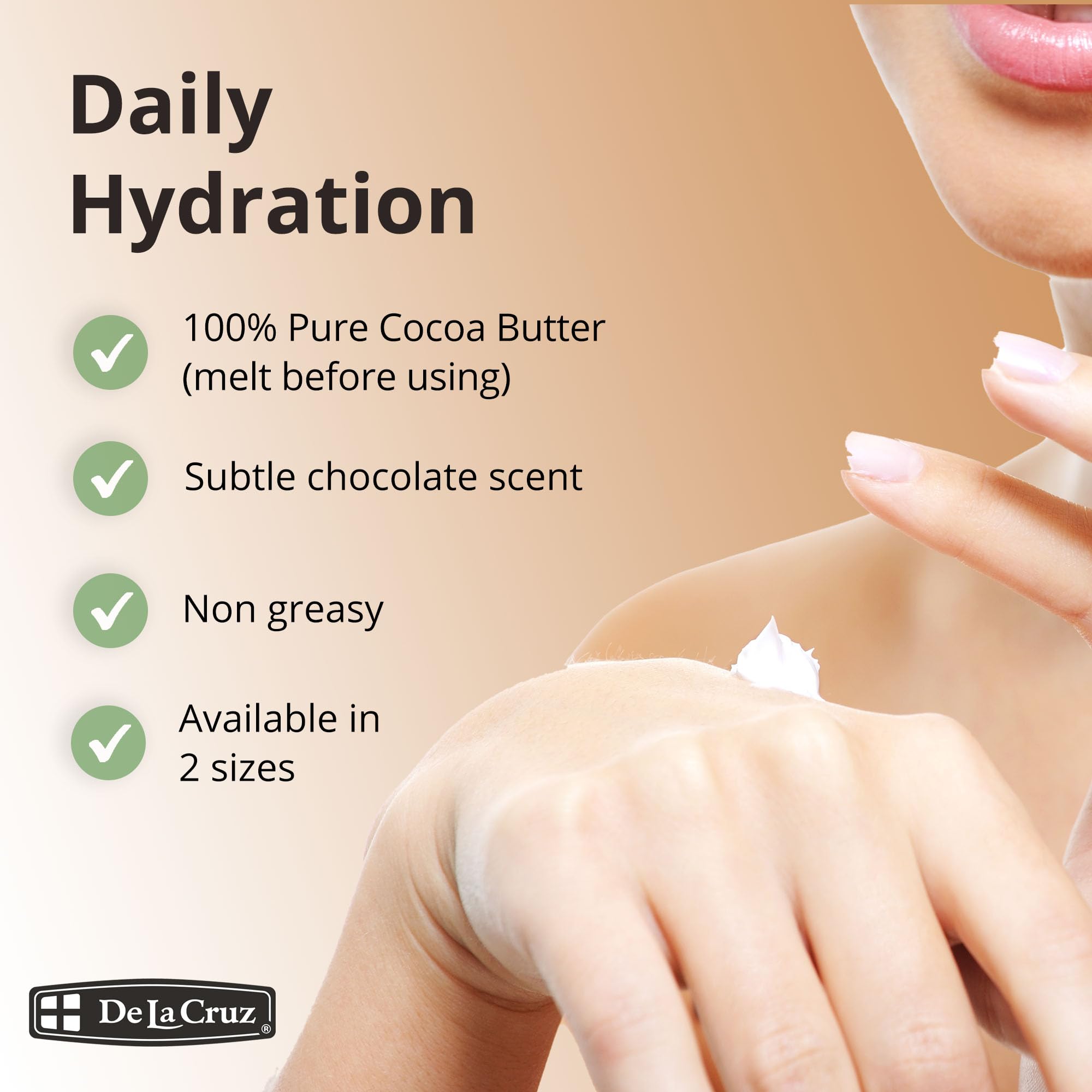 De La Cruz Cocoa Butter - 100% Pure and Natural Cocoa Butter For Dry, Rough Skin - All Natural Hydrating Moisturizer, (Jar - 1 Count, 4 Ounce) - Image 6