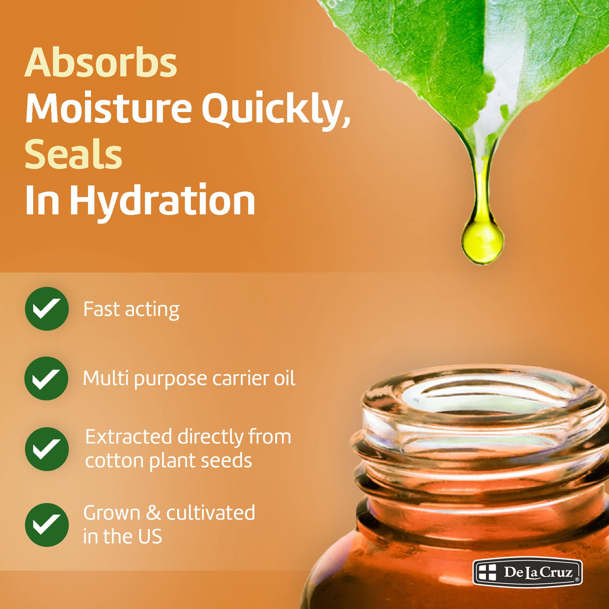 De La Cruz Cottonseed Oil - Moisturizer for Skin and Hair - Multipurpose Carrier Oil - 2 Fl OZ (1 Bottle) - Image 3