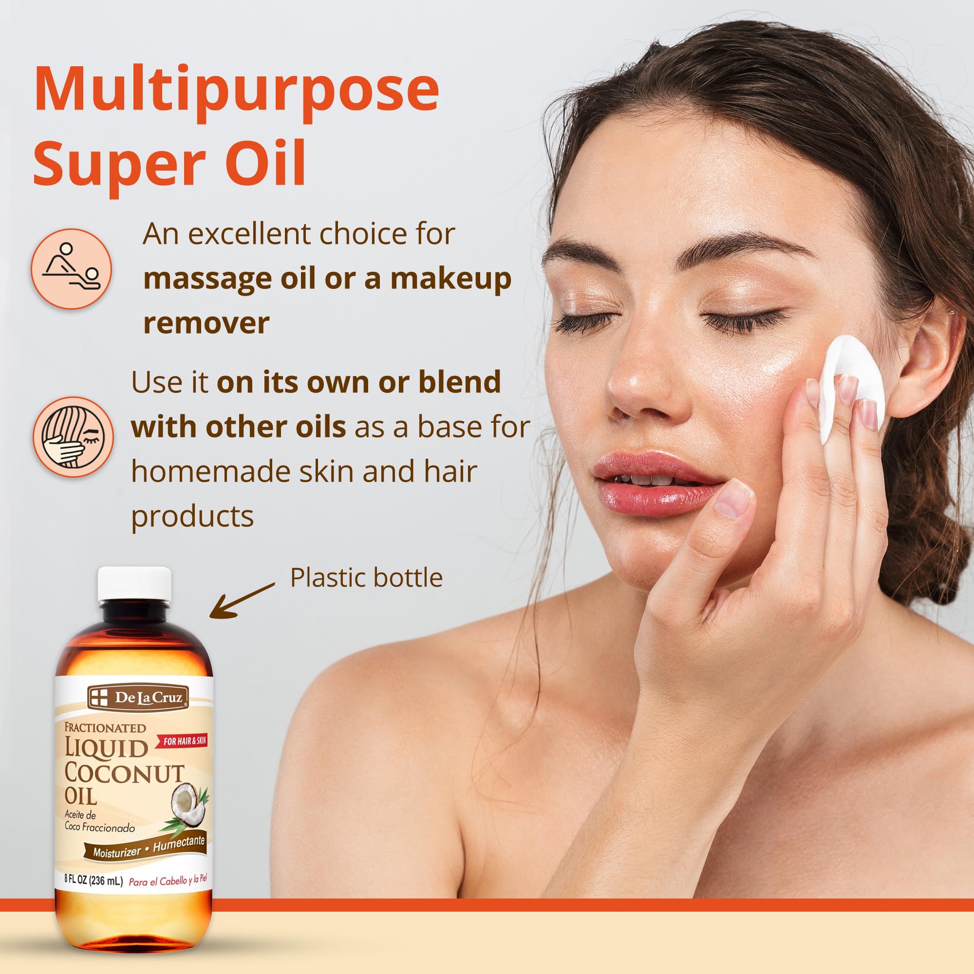 De La Cruz Fractionated Liquid Coconut Oil - Liquid Coconut Oil for Skin and Hair - Natural Moisturizer for Skin and Hair - 8 FL OZ - Image 4