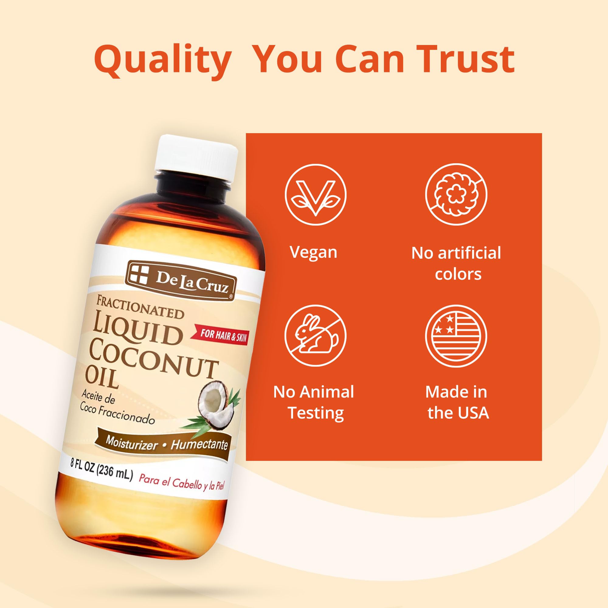 De La Cruz Fractionated Liquid Coconut Oil - Liquid Coconut Oil for Skin and Hair - Natural Moisturizer for Skin and Hair - 8 FL OZ - Image 6