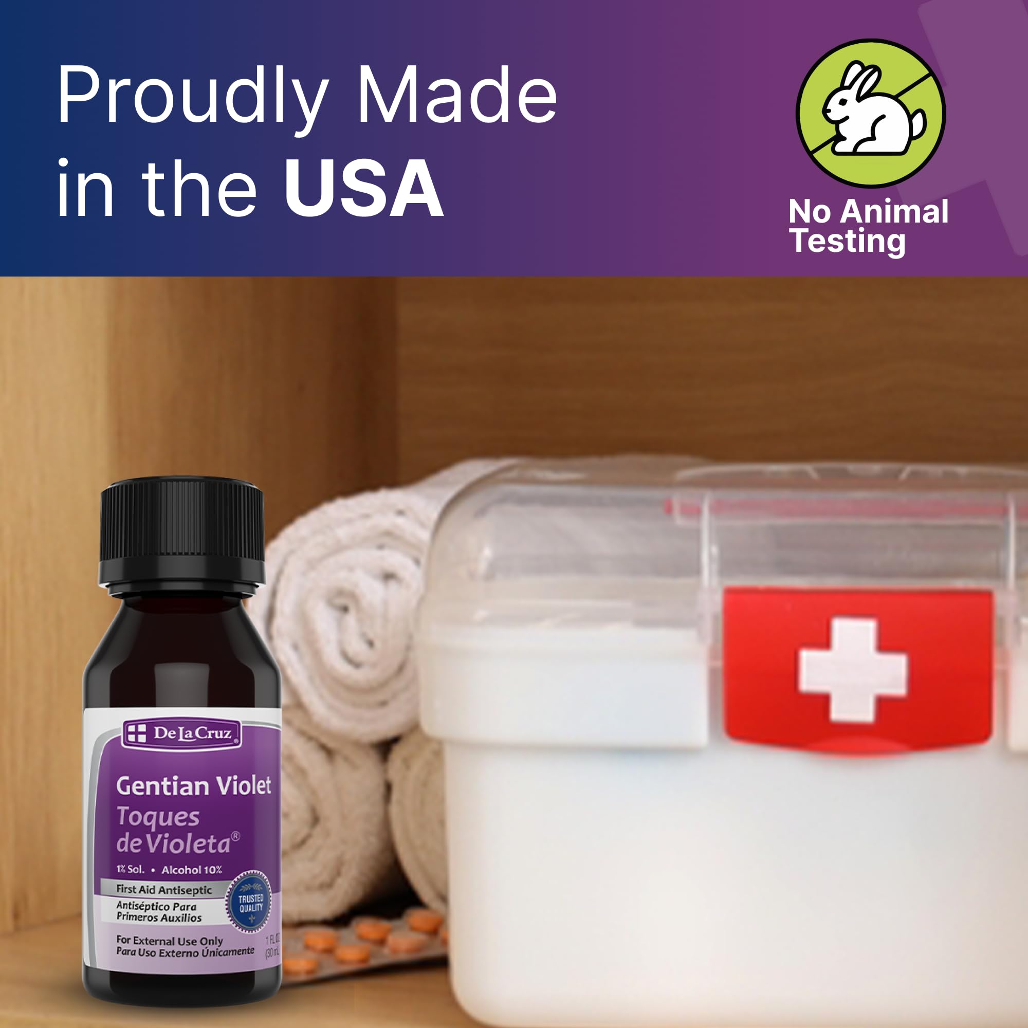 De La Cruz Gentian Violet - Violeta de Genciana - Tincture of Violet 1% First Aid Antiseptic, 1 FL OZ (2 Bottles) - Image 7