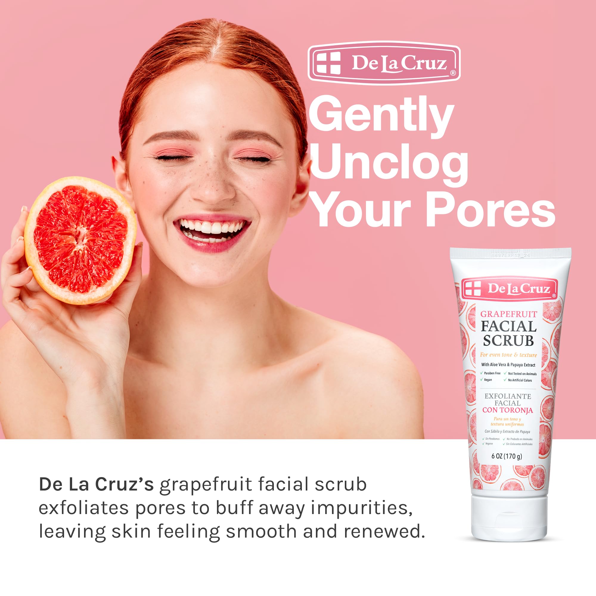 De La Cruz Grapefruit Facial Scrub - Face Exfoliator Scrub with Vitamin E, Papaya and Aloe Vera (6 Ounce (Pack of 1)) - Image 3