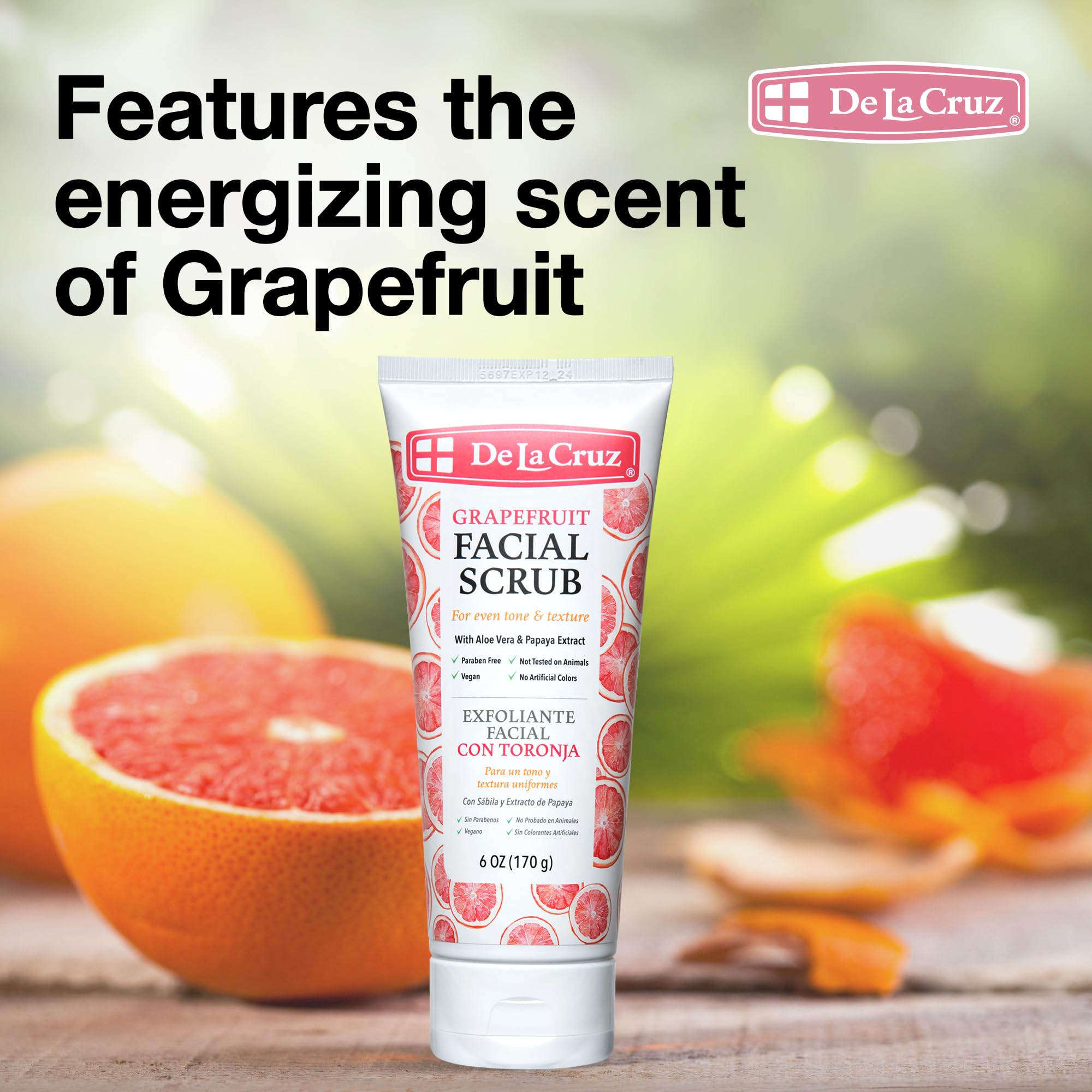 De La Cruz Grapefruit Facial Scrub - Face Exfoliator Scrub with Vitamin E, Papaya and Aloe Vera (6 Ounce (Pack of 1)) - Image 4
