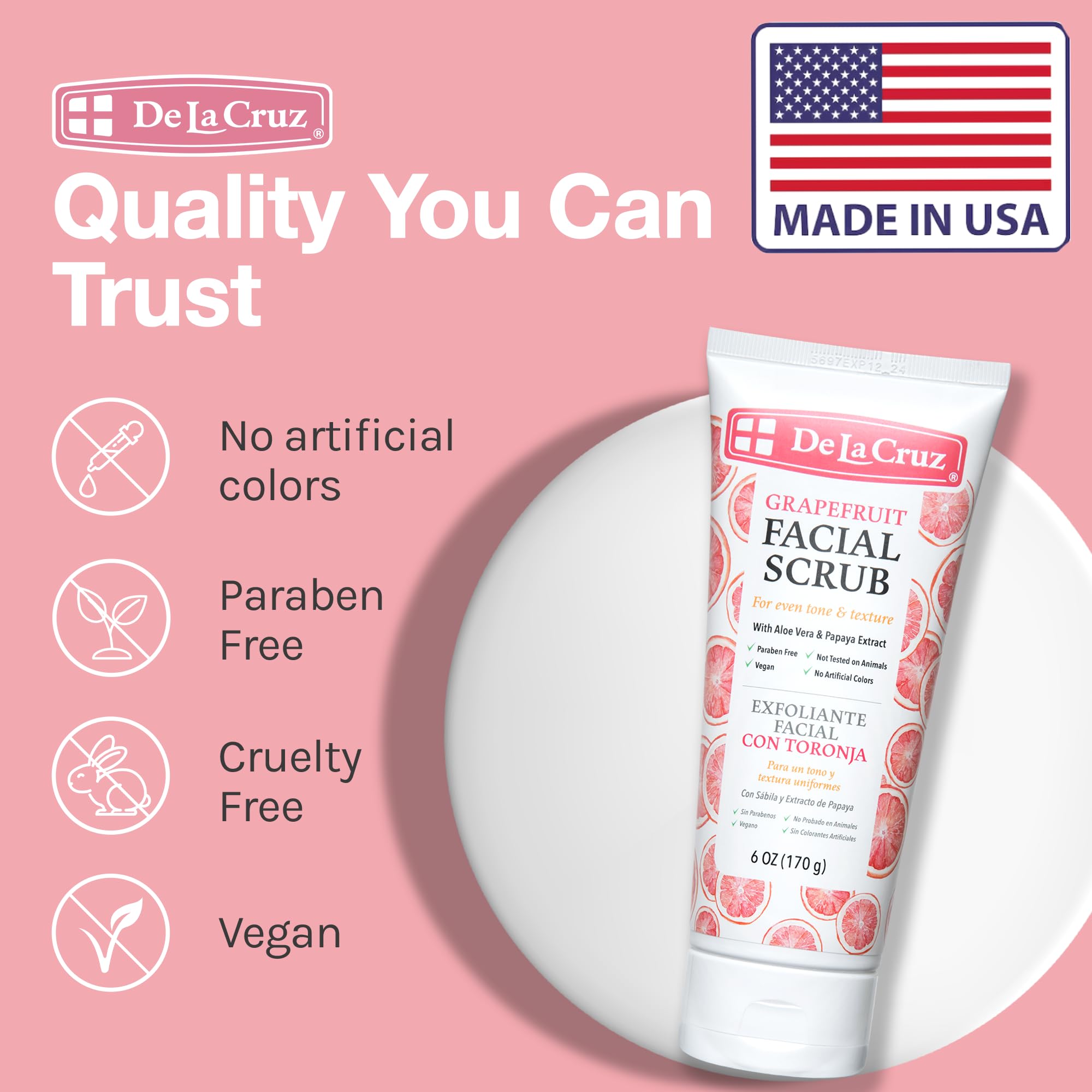 De La Cruz Grapefruit Facial Scrub - Face Exfoliator Scrub with Vitamin E, Papaya and Aloe Vera (6 Ounce (Pack of 1)) - Image 5