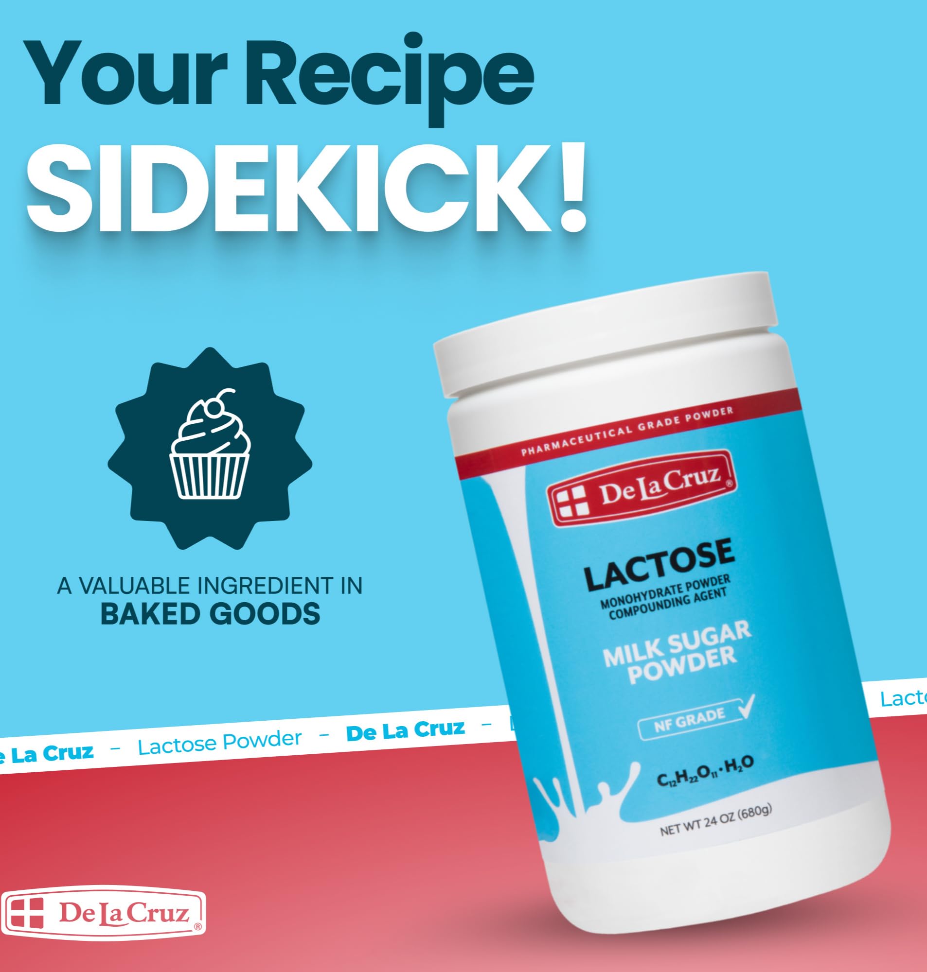 De La Cruz Lactose Powder - Pure Lactose Monohydrate Milk Sugar NF Grade, 24 OZ - Image 3