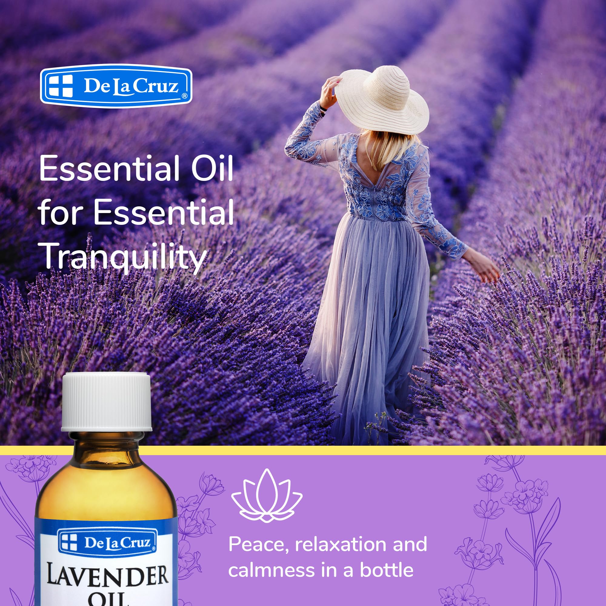 De La Cruz Lavender Essential Oil Steam-Distilled - 100% Pure Lavender Oil for Aromatherapy 2 Fl Oz (Pack of 1) - Image 7