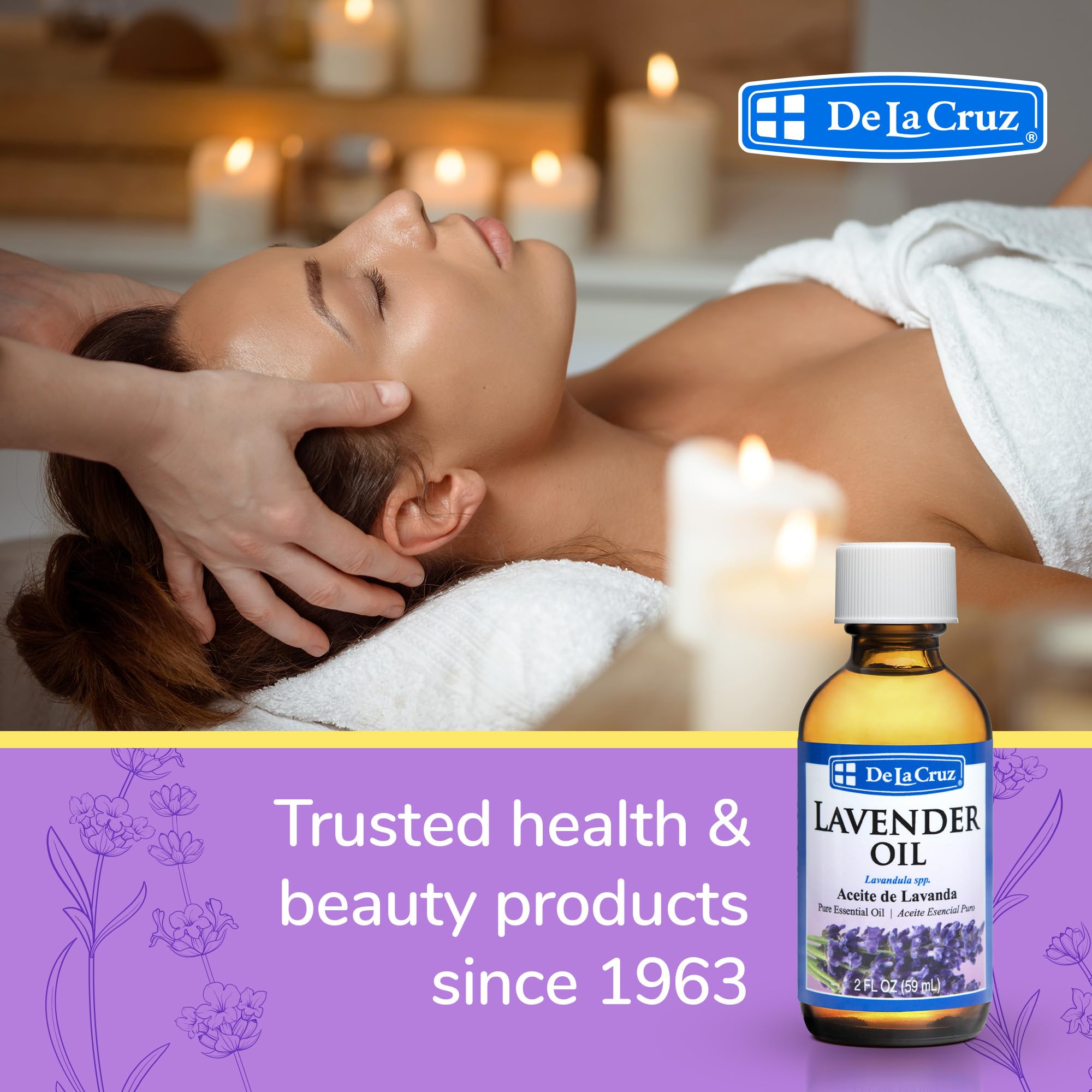 De La Cruz Lavender Essential Oil Steam-Distilled - 100% Pure Lavender Oil for Aromatherapy 2 Fl Oz (Pack of 1) - Image 8