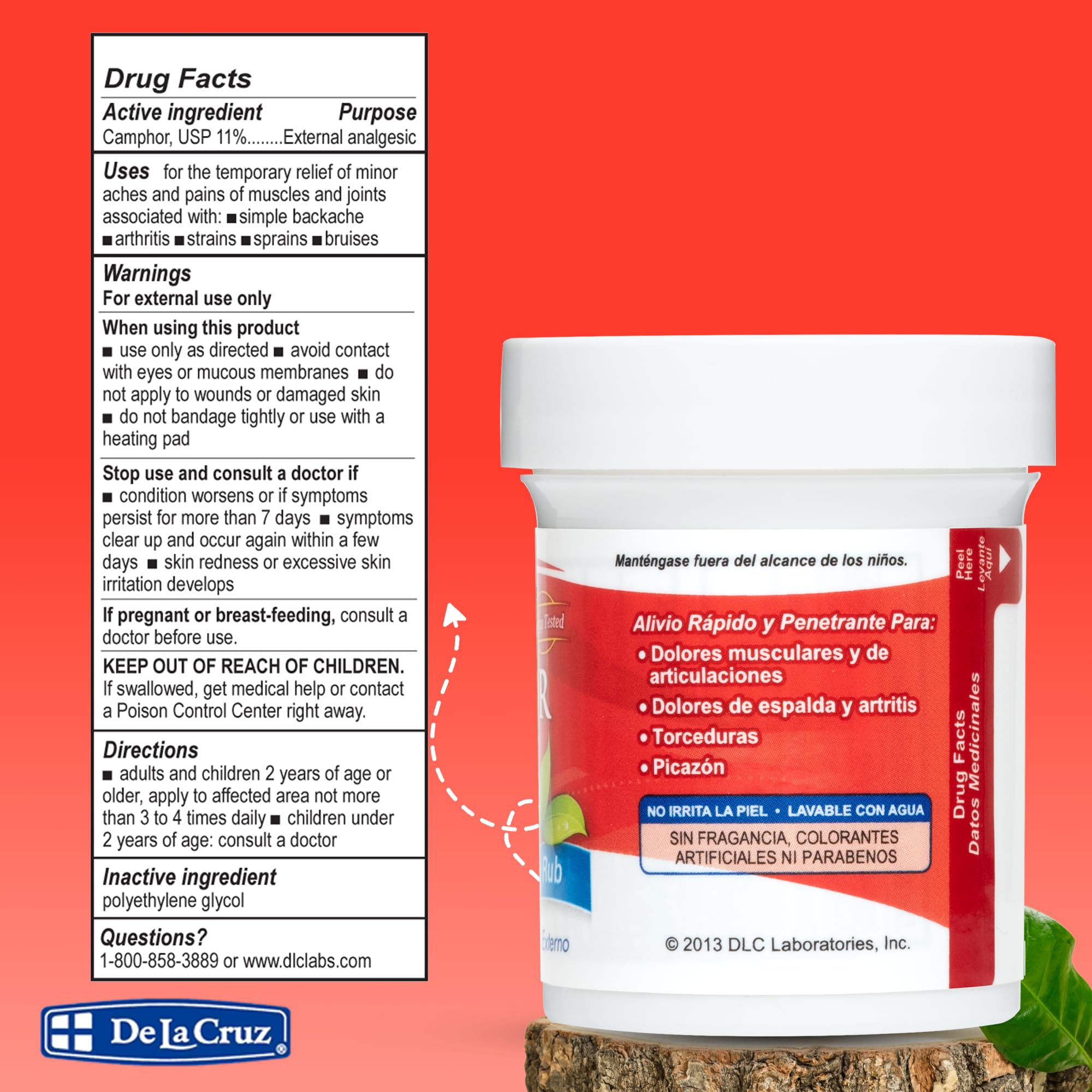 De La Cruz Maximum Strength Muscle & Joint Camphor Ointment 11% - Back Pain Relief Products, Arthritis Pain Reliever, Pain Relief Cream for Aches, Sprains & Bruises - 2.5 oz (70.9 g) - Image 8