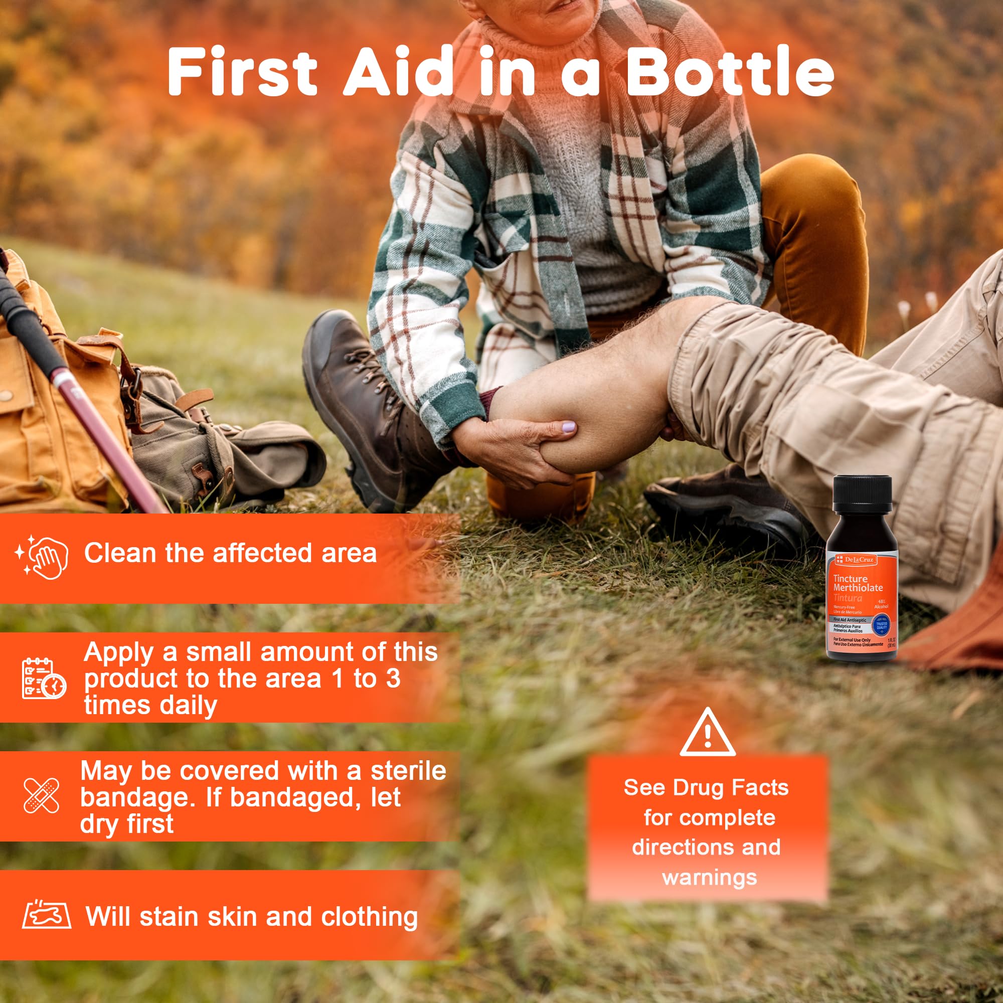 De La Cruz Merthiolate Tincture Antiseptic - First Aid for Minor Cuts, Scrapes and Burns - Mercury-Free Formula Safe for The Entire Family (3 Bottles) - Image 4