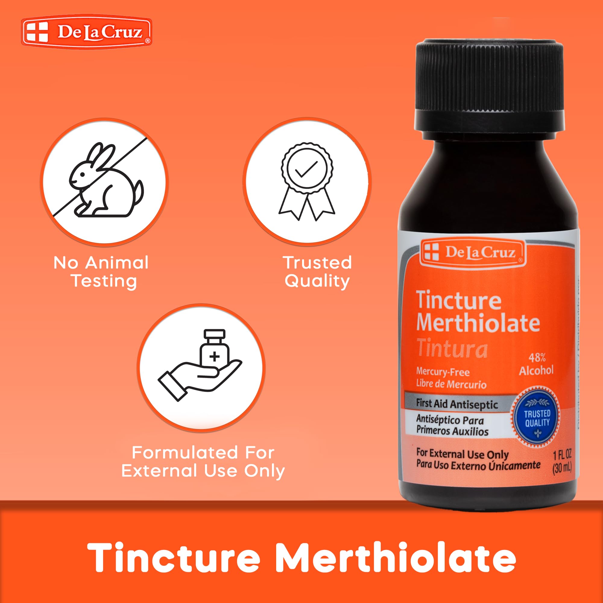 De La Cruz Merthiolate Tincture Antiseptic - First Aid for Minor Cuts, Scrapes and Burns - Mercury-Free Formula Safe for The Entire Family (3 Bottles) - Image 5