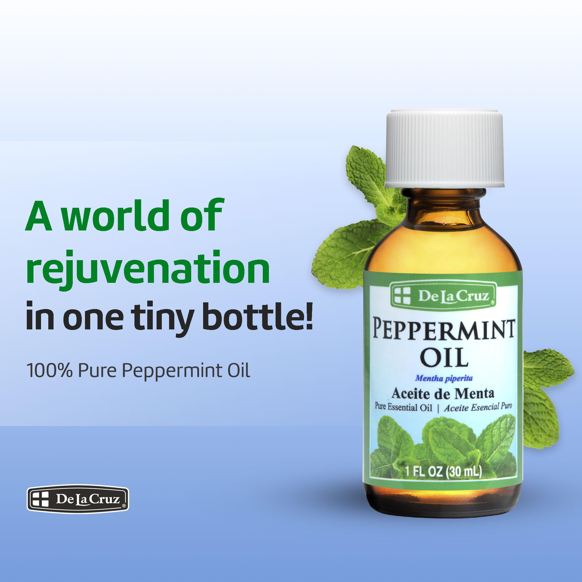 De La Cruz Peppermint Essential Oil - 100% Peppermint Oil for Aromatherapy - Steam Distilled - 1 Fl OZ - Image 3