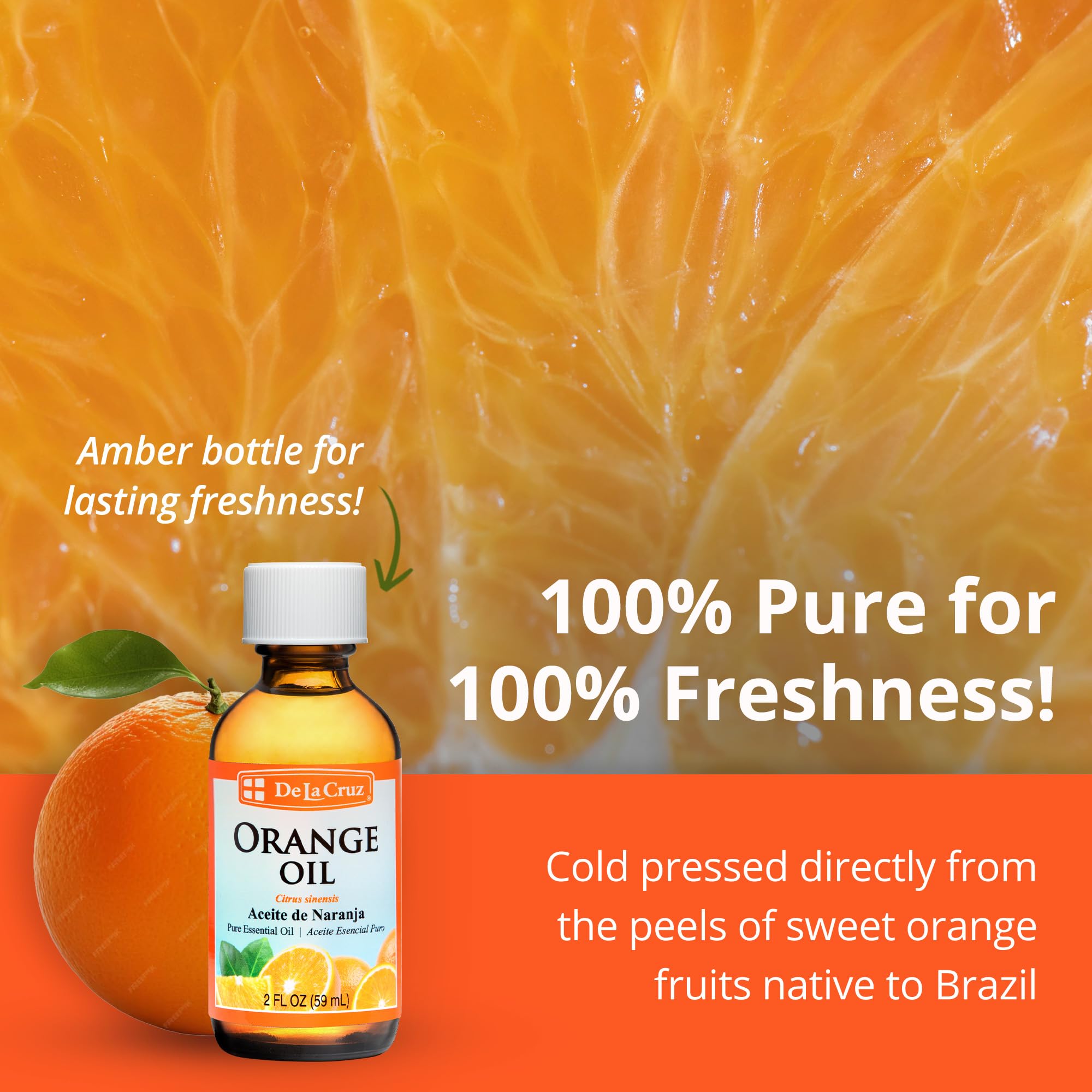 De La Cruz Pure Orange Oil - 100% Pure Cold Pressed Orange Essential Oil for Diffuser - 2 Fl OZ (1 Bottle) - Image 4