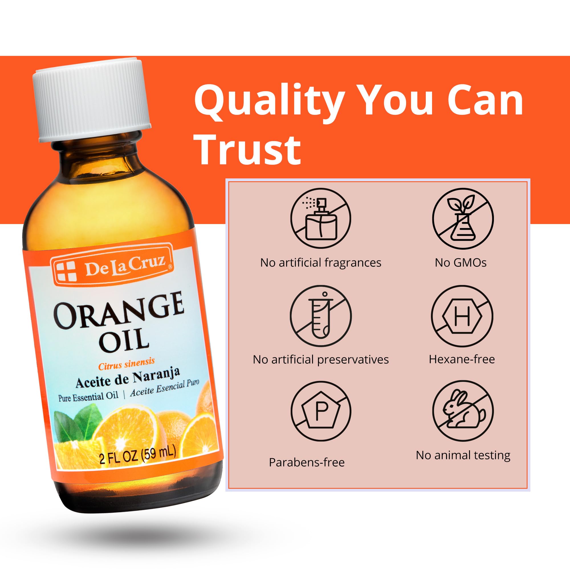 De La Cruz Pure Orange Oil - 100% Pure Cold Pressed Orange Essential Oil for Diffuser - 2 Fl OZ (1 Bottle) - Image 6