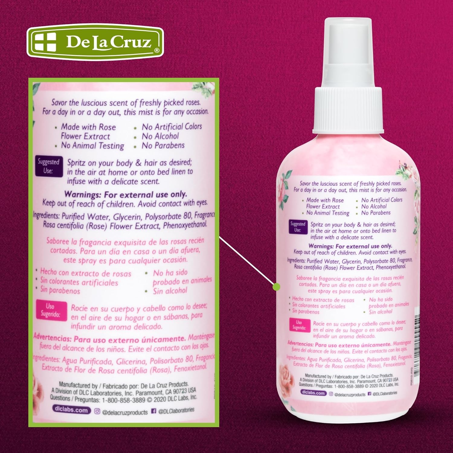De La Cruz Pure Rose Water Body Mist,Rosewater Spray for Face, Skin & Hair,Toner & Rose Water for Hair Alcohol Free, Paraben Free 8 fl oz (1 Bottles) - Image 5