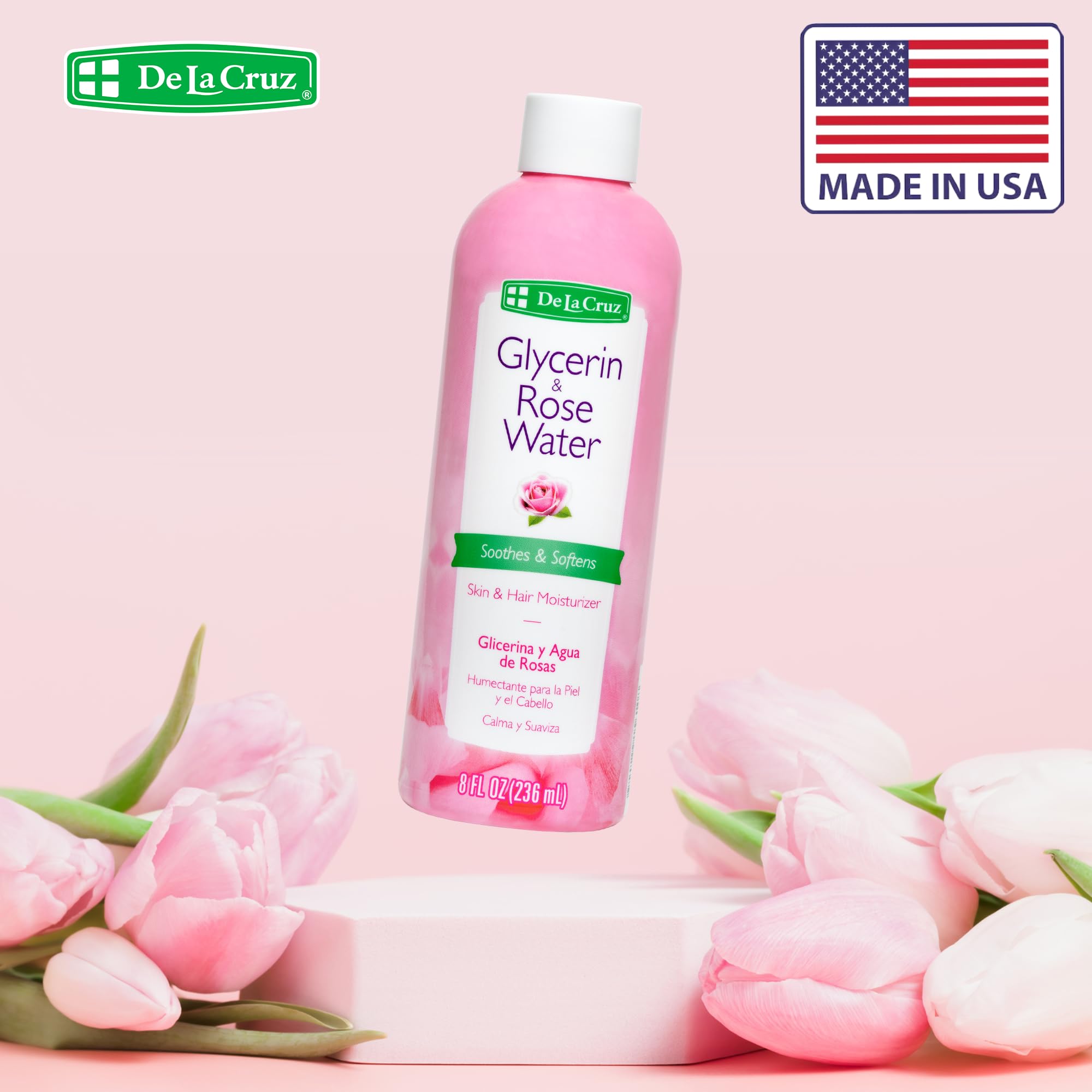 De La Cruz Rose Water and Glycerin for Face - Rosewater Facial Toner and Moisturizer for Skin and Hair 8 fl oz. (236 mL) - 1 Bottle - Image 7