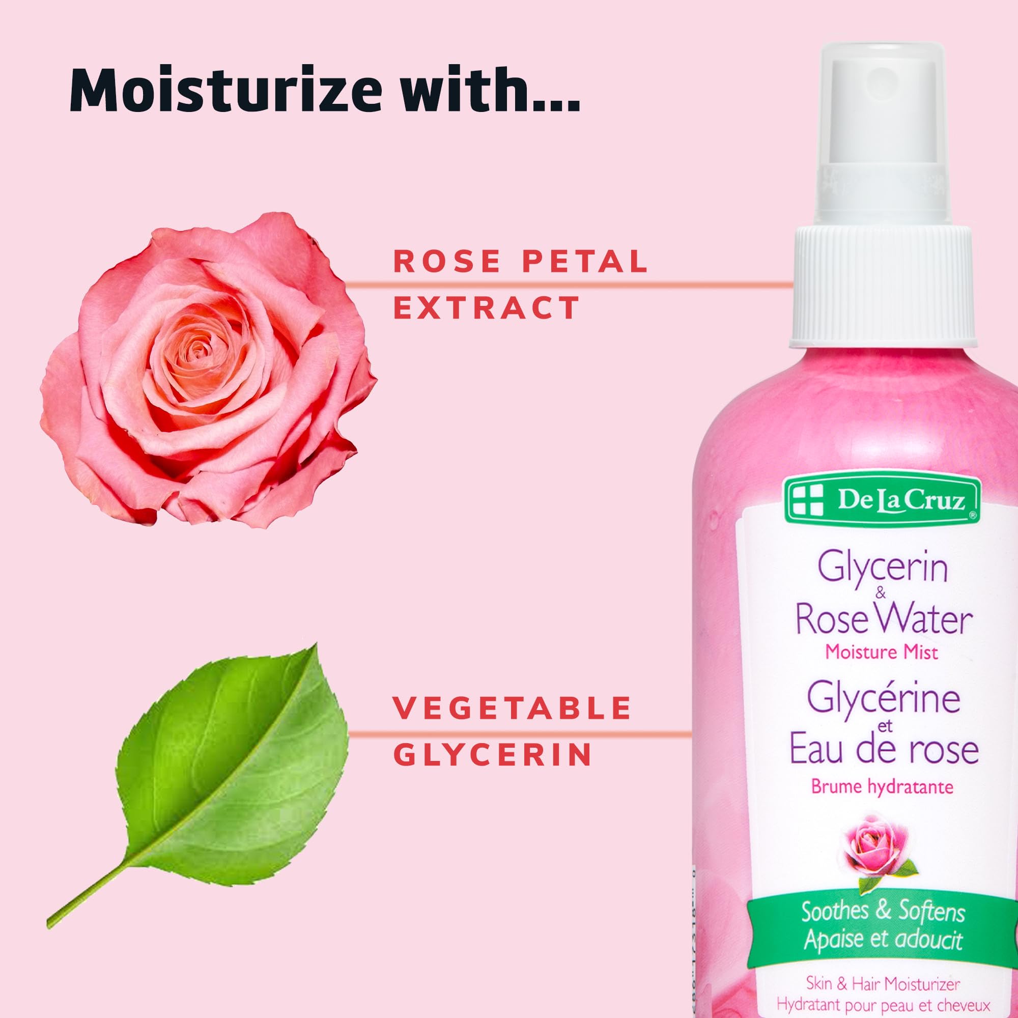 De La Cruz Rose Water and Glycerin Spray for Face - Rosewater Facial Toner and Moisturizer Mist for Skin and Hair 8 fl oz (236 mL) - Image 7