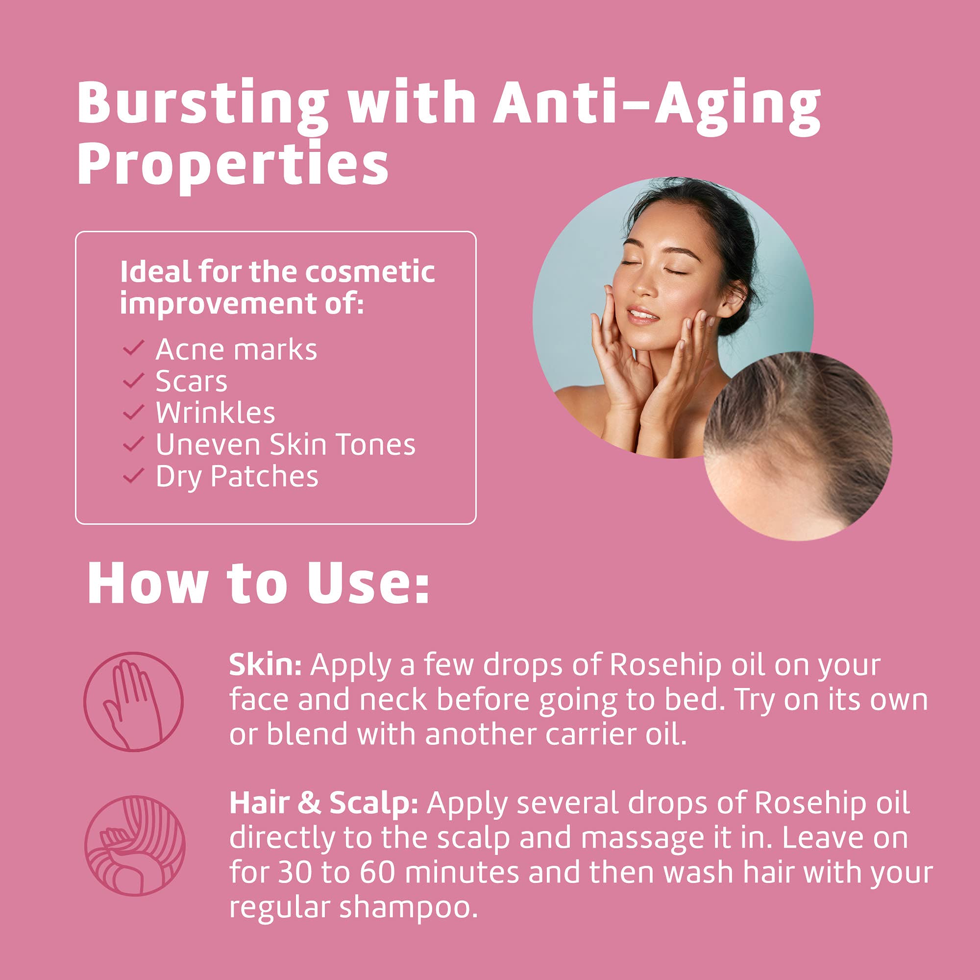 De La Cruz Rosehip Oil, 100% Pure Unrefined Cold-Pressed Chilean Rosehip Seed Oil, Moisturizer To Reduce Fine Lines, Wrinkles 1Fl Oz - Image 4