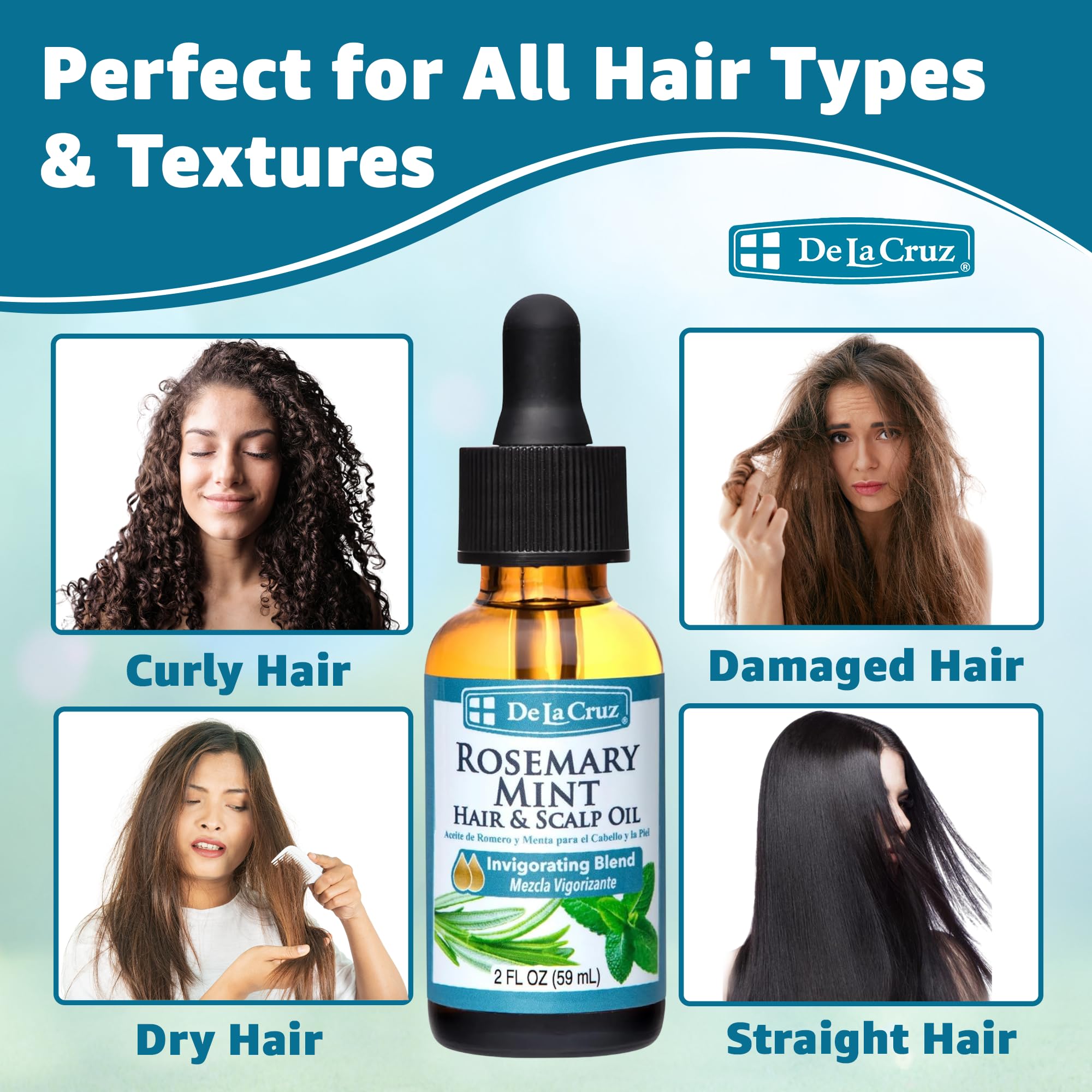 De La Cruz Rosemary Mint Oil Blend for Hair & Scalp - Revitalizing Blend with Castor, Avocado and Olive Oil - Naturally Moisturizing Rosemary Hair Oil - 2 FL OZ - Image 7