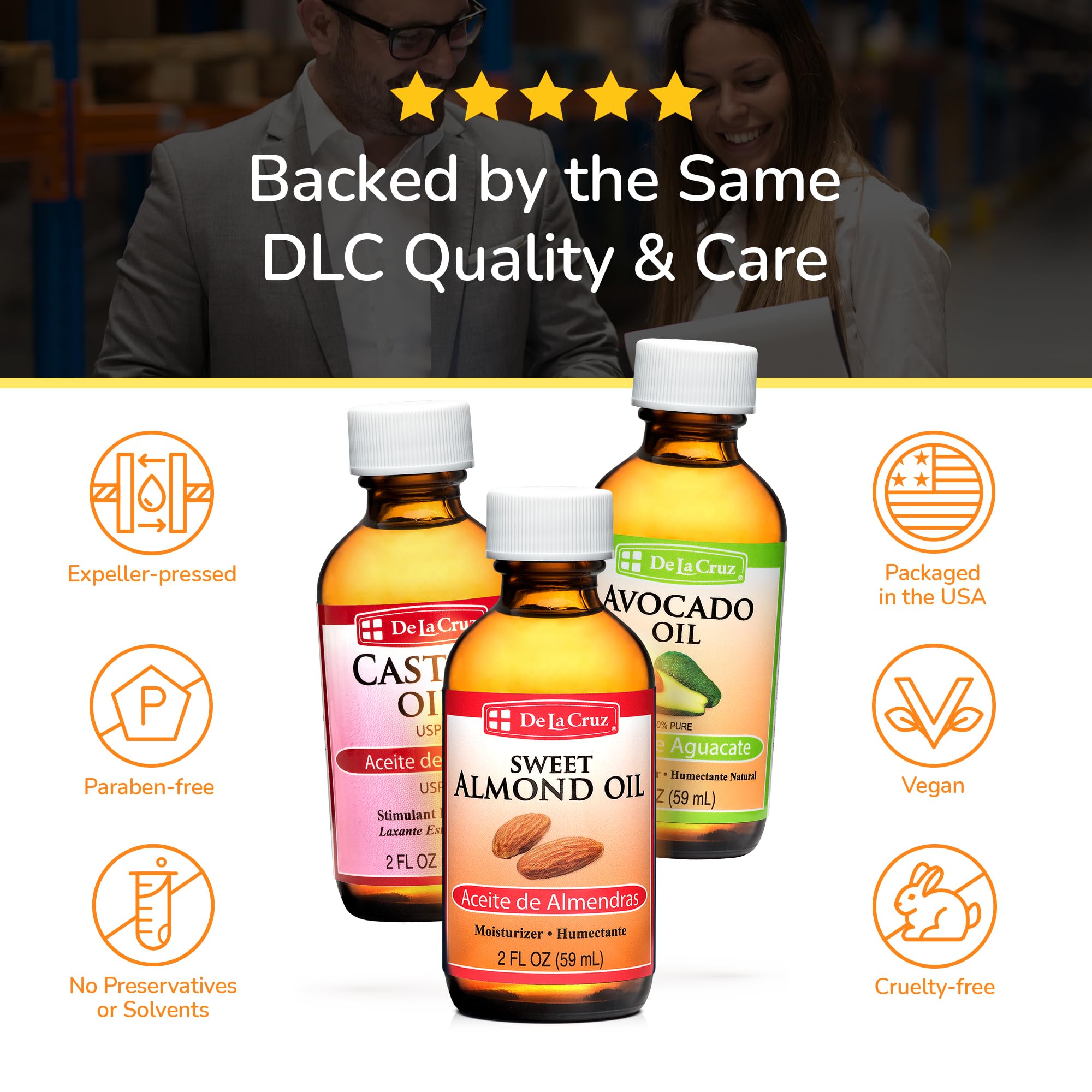 De La Cruz Sweet Almond, Castor and Avocado Oils Bundle - Expeller-Pressed Pure and Natural Oils for Hair and Skin - 3 Bottles - 2 Fl OZ Each - Image 3