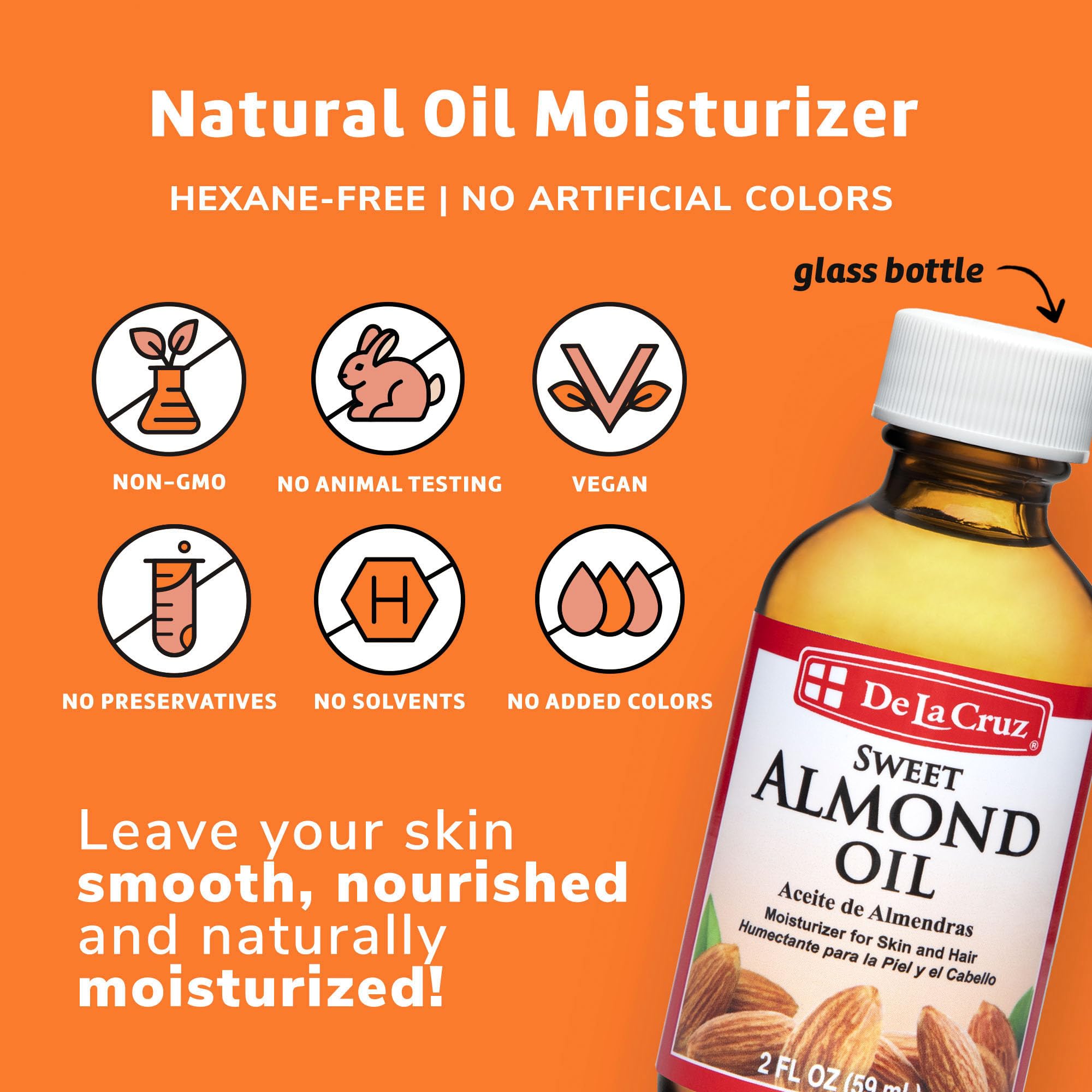 De La Cruz Sweet Almond Oil - Expeller Pressed Almond Oil for Skin and Hair 2 FL. OZ. (59 mL) - Image 3