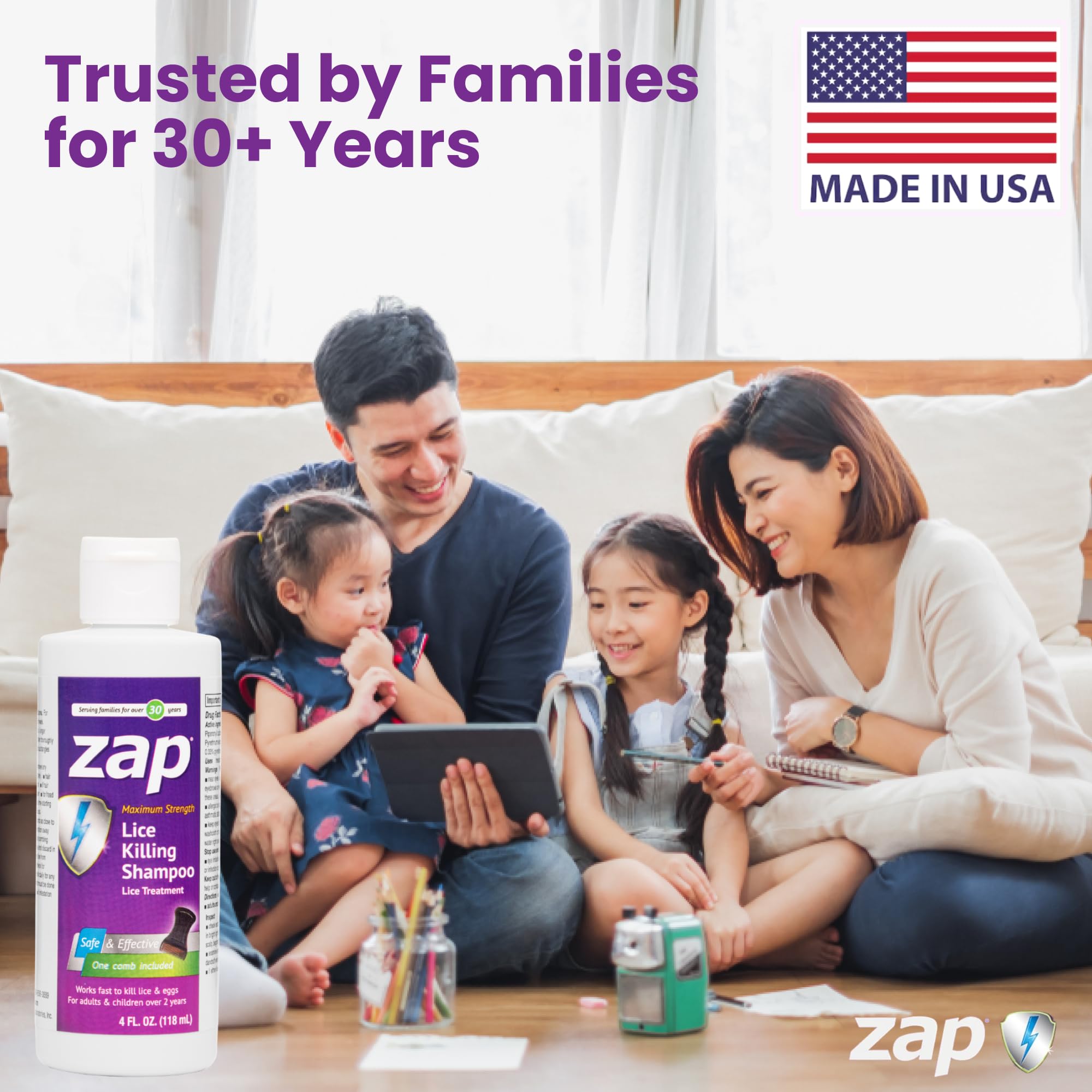 Zap Lice Shampoo Extra Strength Lice Shampoo That Kills Eggs and Lice Fast Acting Lice Treatment with Hair Comb 4 FL OZ Lice Treatment for Kids & Adults, Made in USA - Image 6